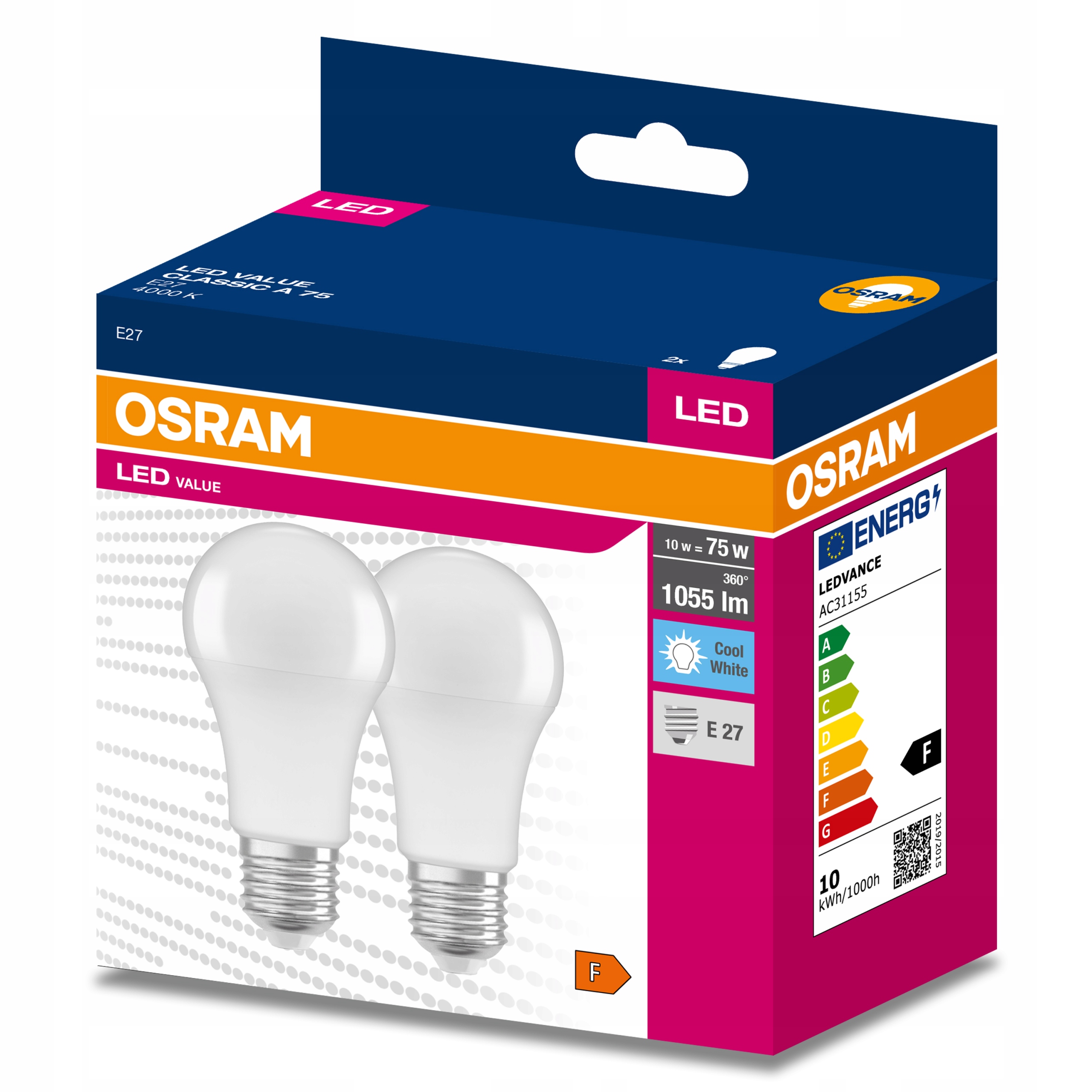 

2x Żarówka Led E27 A60 10W 75W 1055lm 4000K Osram
