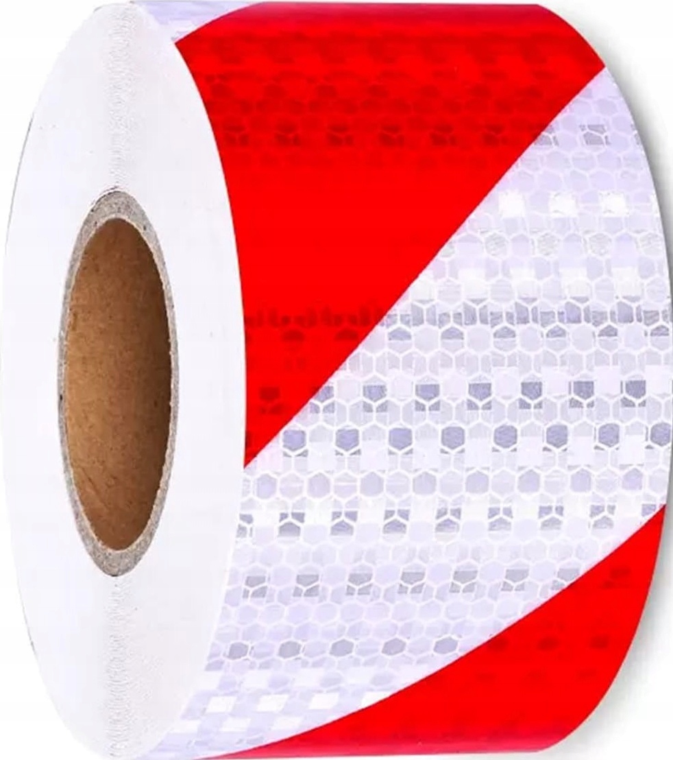 TAŚMA ODBLASKOWA SAMOPRZYLEPNA OSTRZEGAWCZA ODBLASK CZERWONY BIAŁY 5m