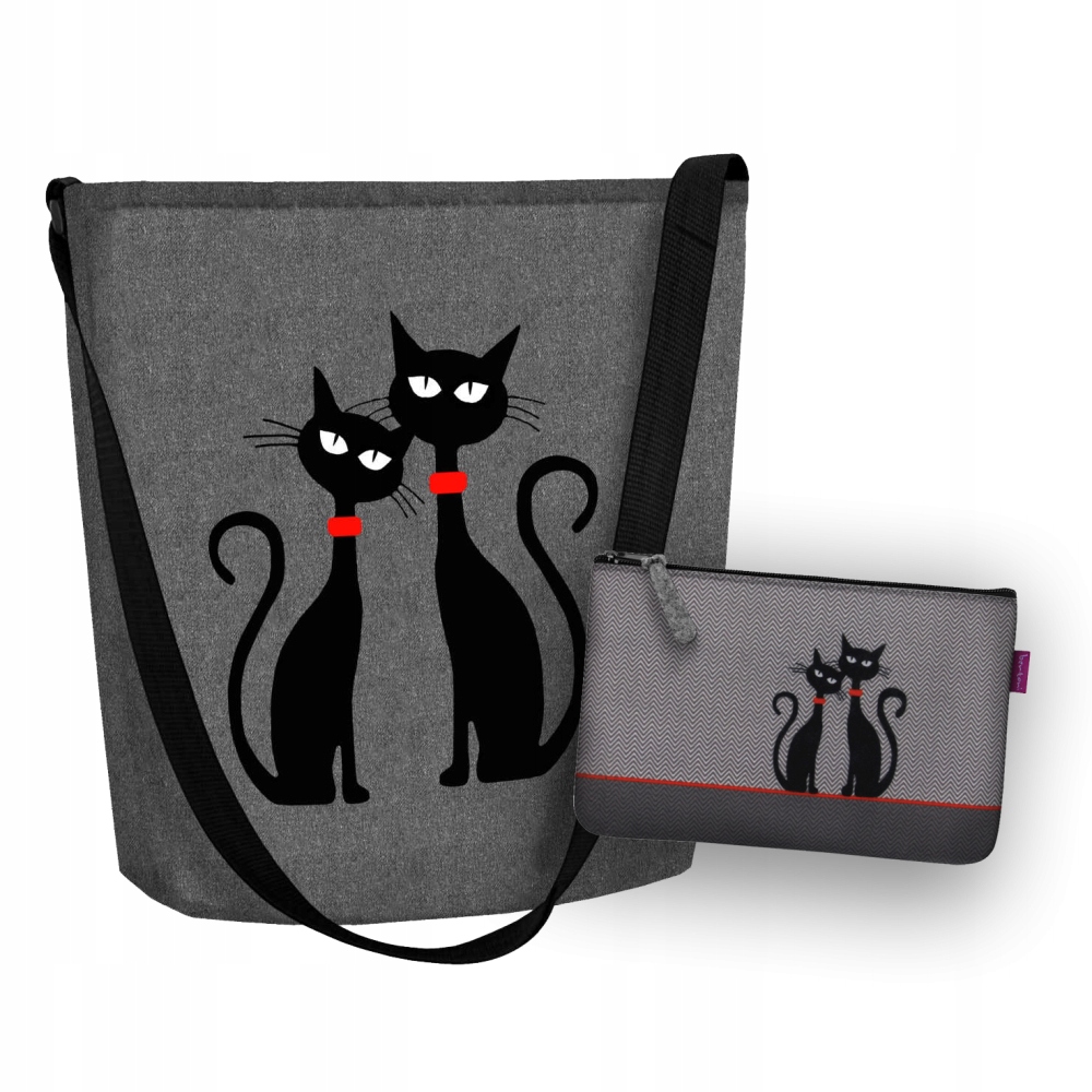 Zestaw promocyjny Bertoni Torba listonoszka Funky Czarne Koty + kosmetyczka
