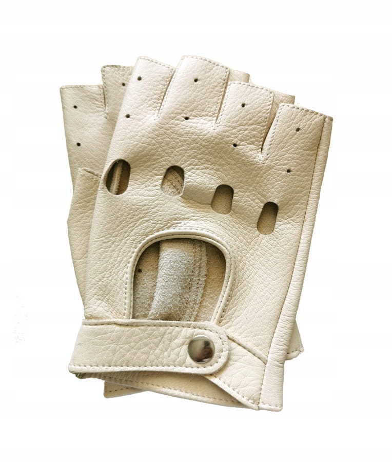 

Jasne, kremowe rękawiczki bez palców skóra jelenia