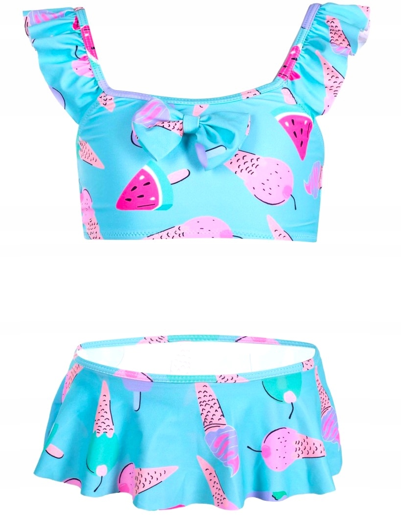 DWUCZĘŚCIOWY KOSTIUM KĄPIELOWY STRÓJ DZIEWCZĘCY LODY FALBANKI 104/110 HD