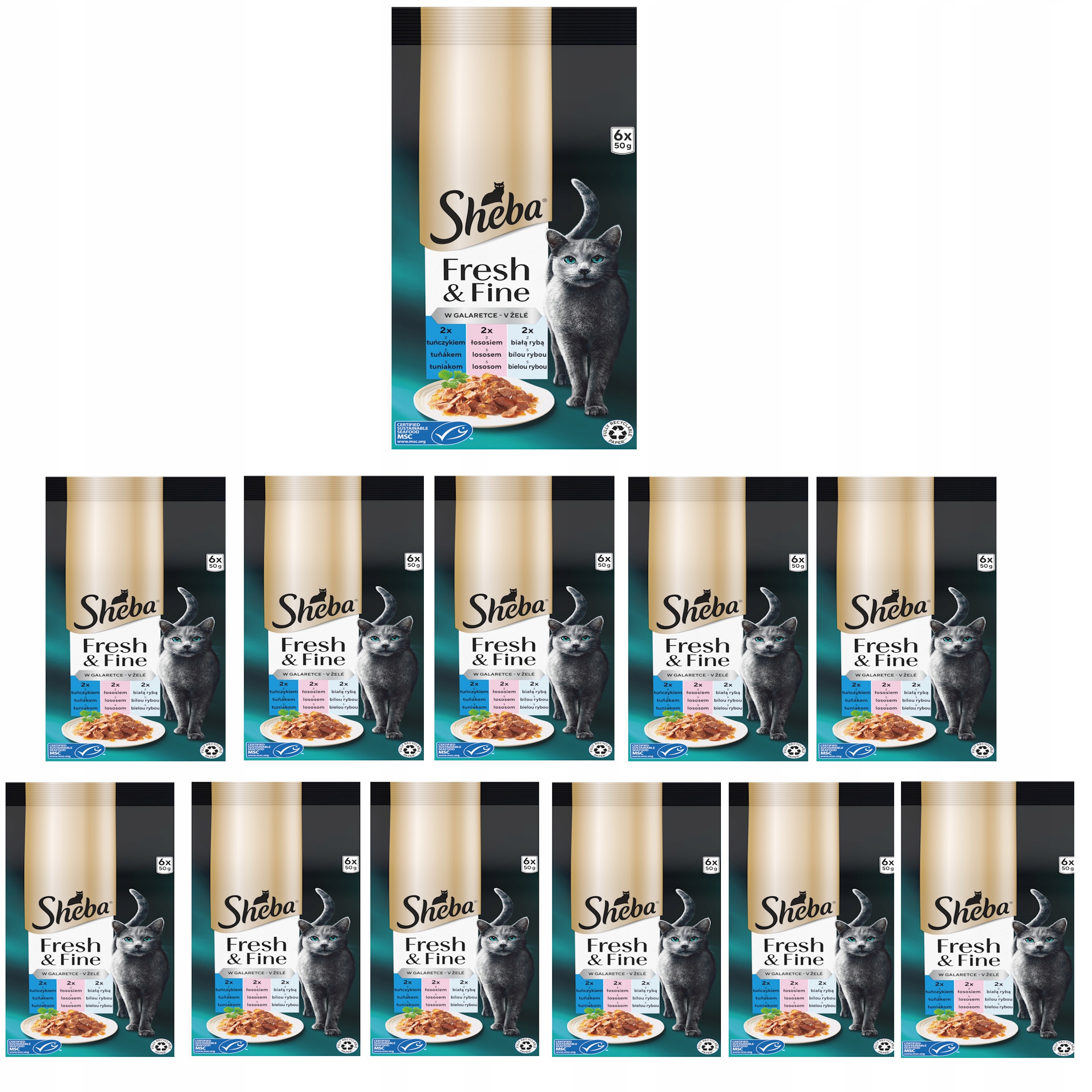 Levně Sheba Mini rybí příchutě v želé 72x50 g