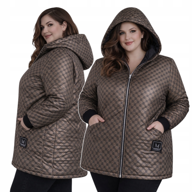 Dámská prošívaná Metalická bunda Kapuce Lehká přechodová 56 58 8XL 9XL