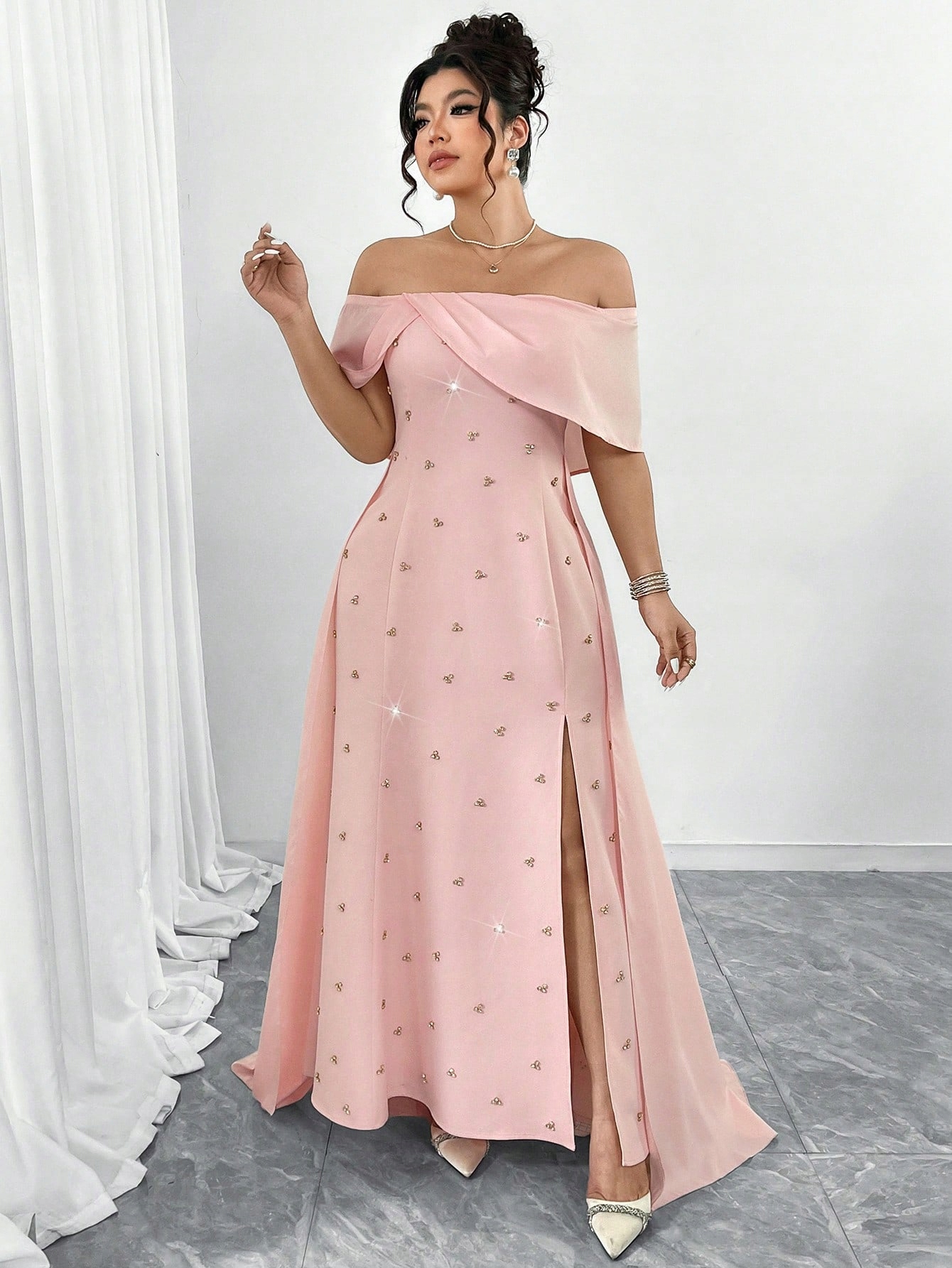 Shein Pudrově Růžová Elegantní Šaty S Zavinovacím Výstřihem 44 1 Ma