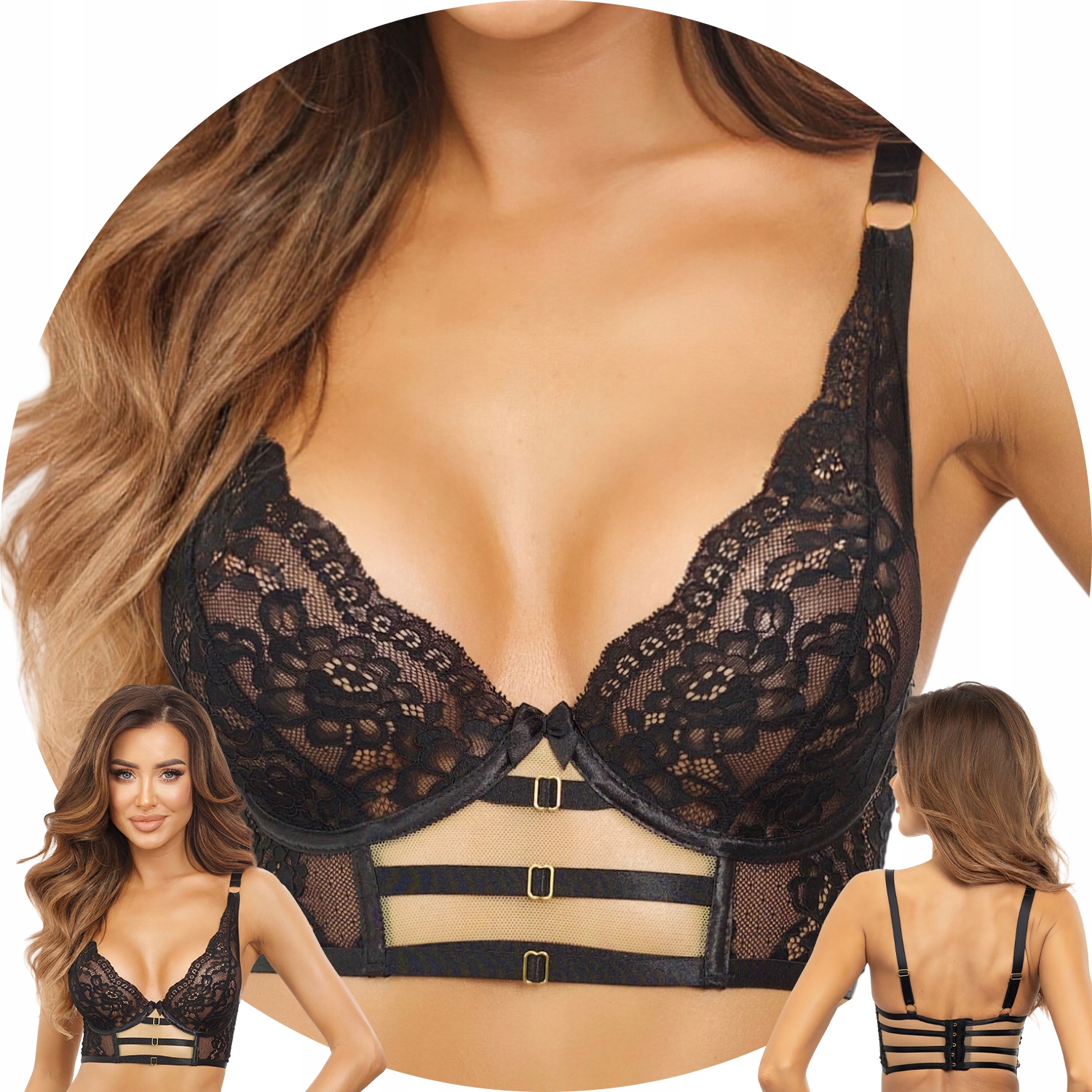 Axami V-11811 Podprsenka polokorzet měkká krajka černo-béžová 75E