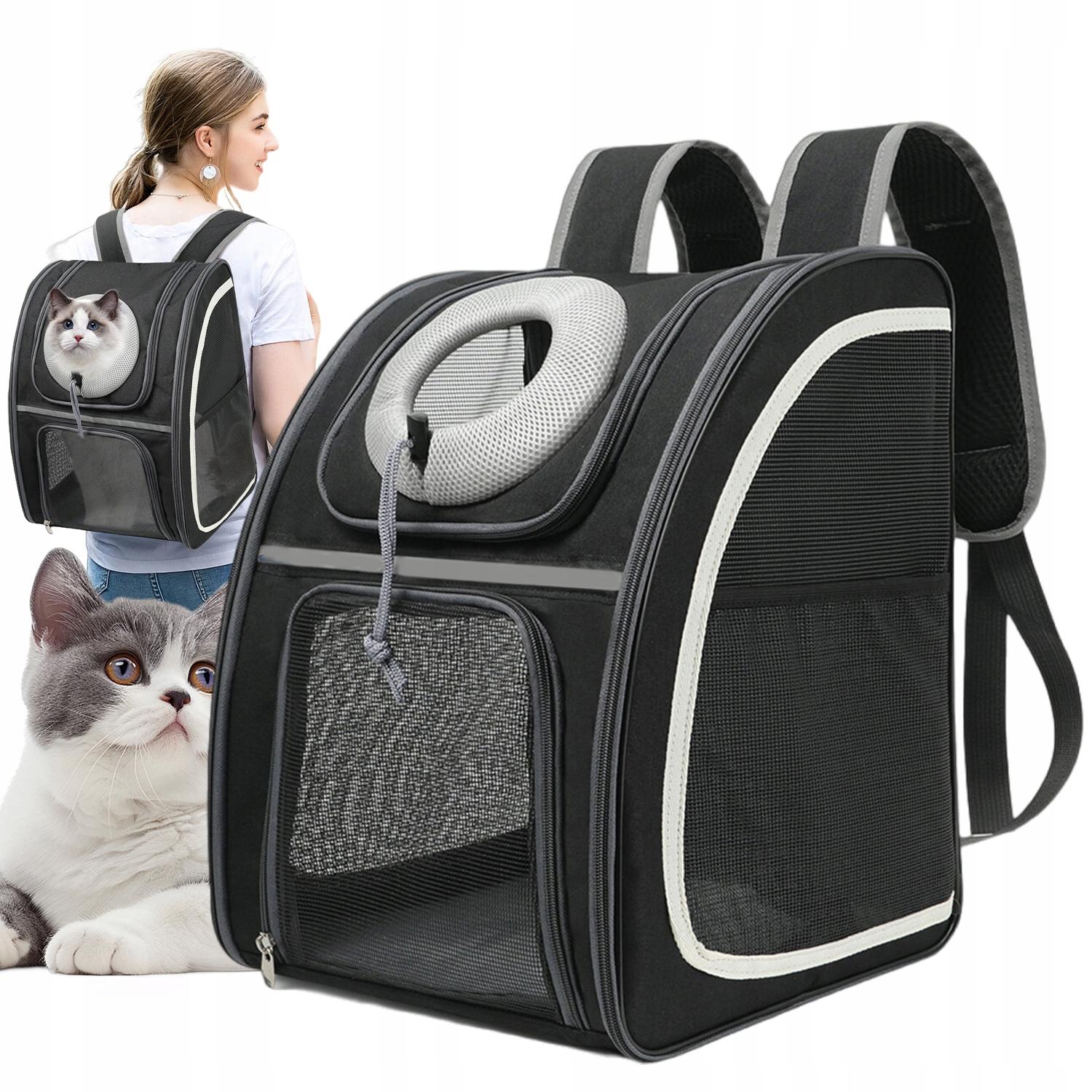 Levně Batoh Pro Psa Kočku 9 Kg Černý Skládací Spodní Podložkou Na Praní, Vhodný