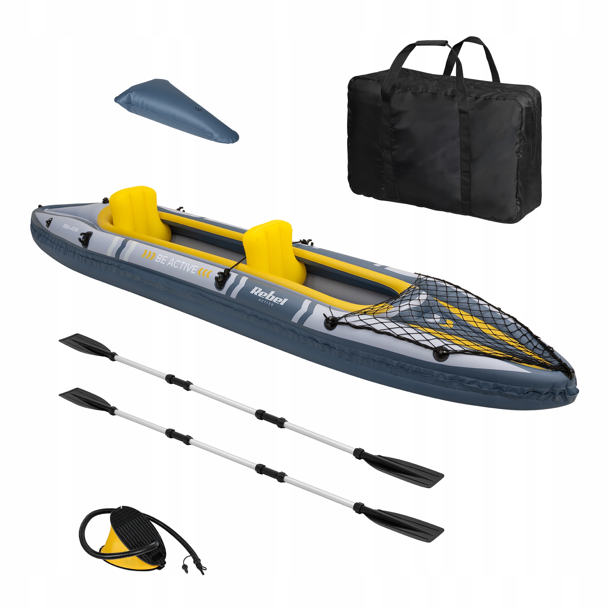Kajak pompowany dwuosobowy dmuchany Rebel 350cm wiosła pompka torba ponton