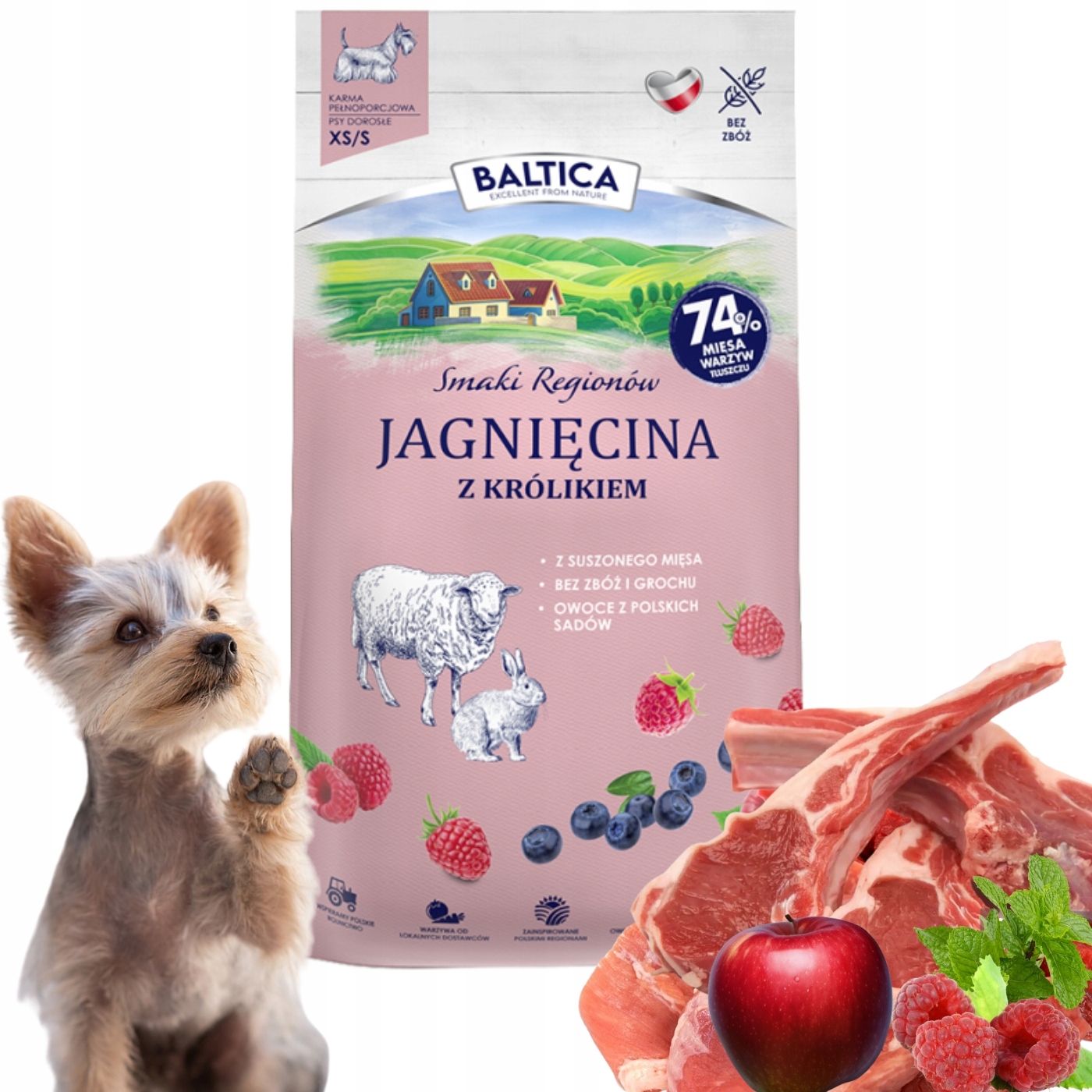 Baltica Smaki Regionów Jagnięcina z królikiem Xs/s 3kg dla małych ras