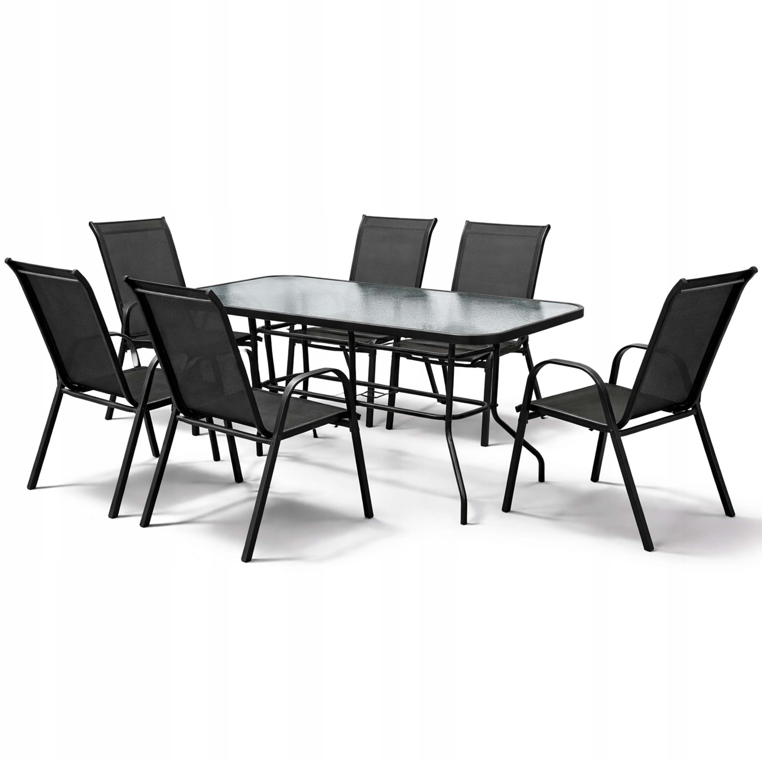 Set Zahradního Nábytku Balkon Terasa Stůl 140x80 6x Židle Minorka Černá