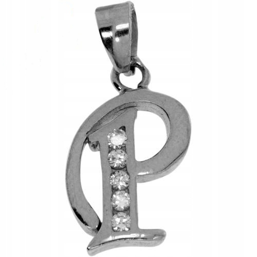 Stříbrné písmenko „p“ s přívěskem.