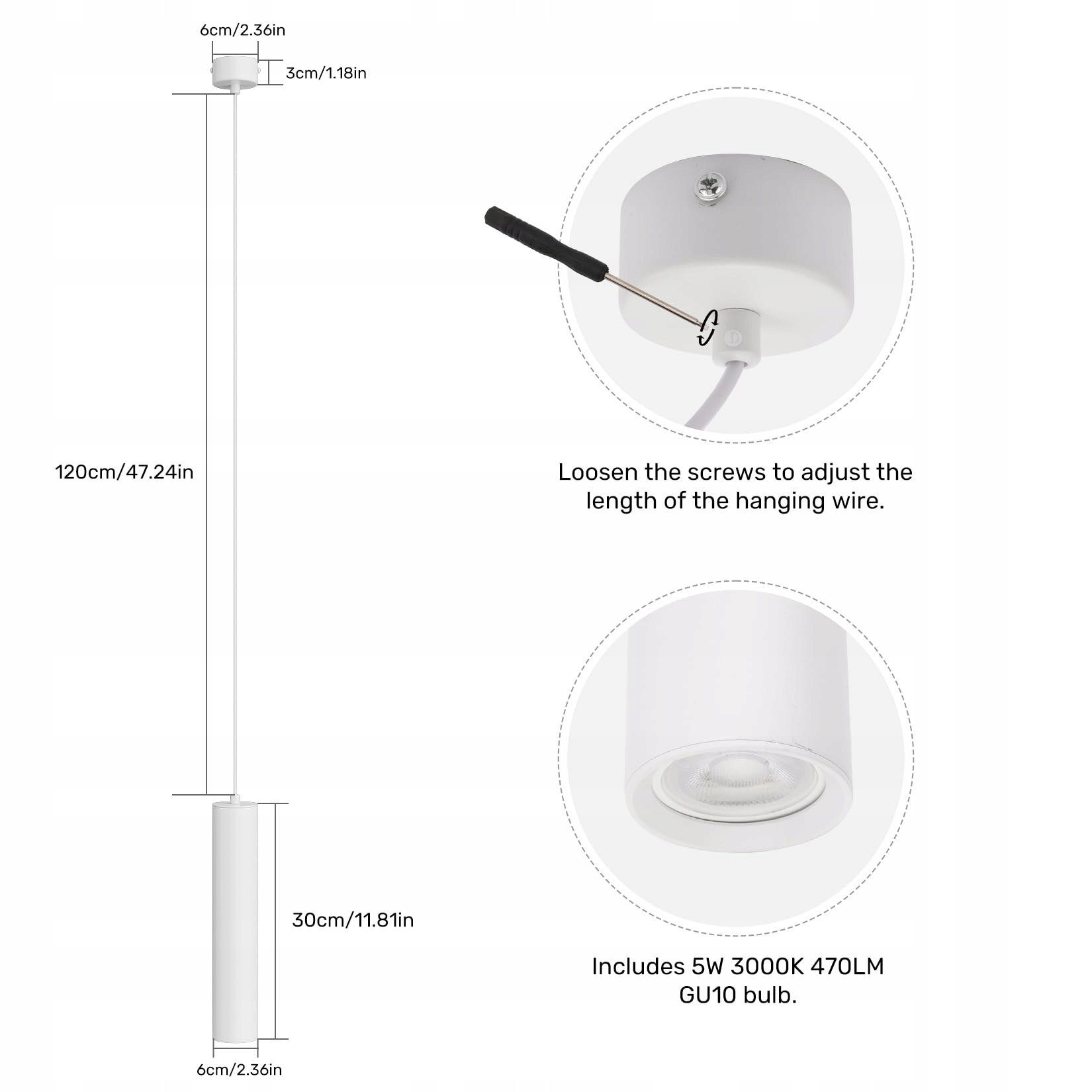 KLIGHTEN Lampa Wisząca GU10 LED 5W 470LM Regulowana do Kuchni i Salonu — miniatura 2