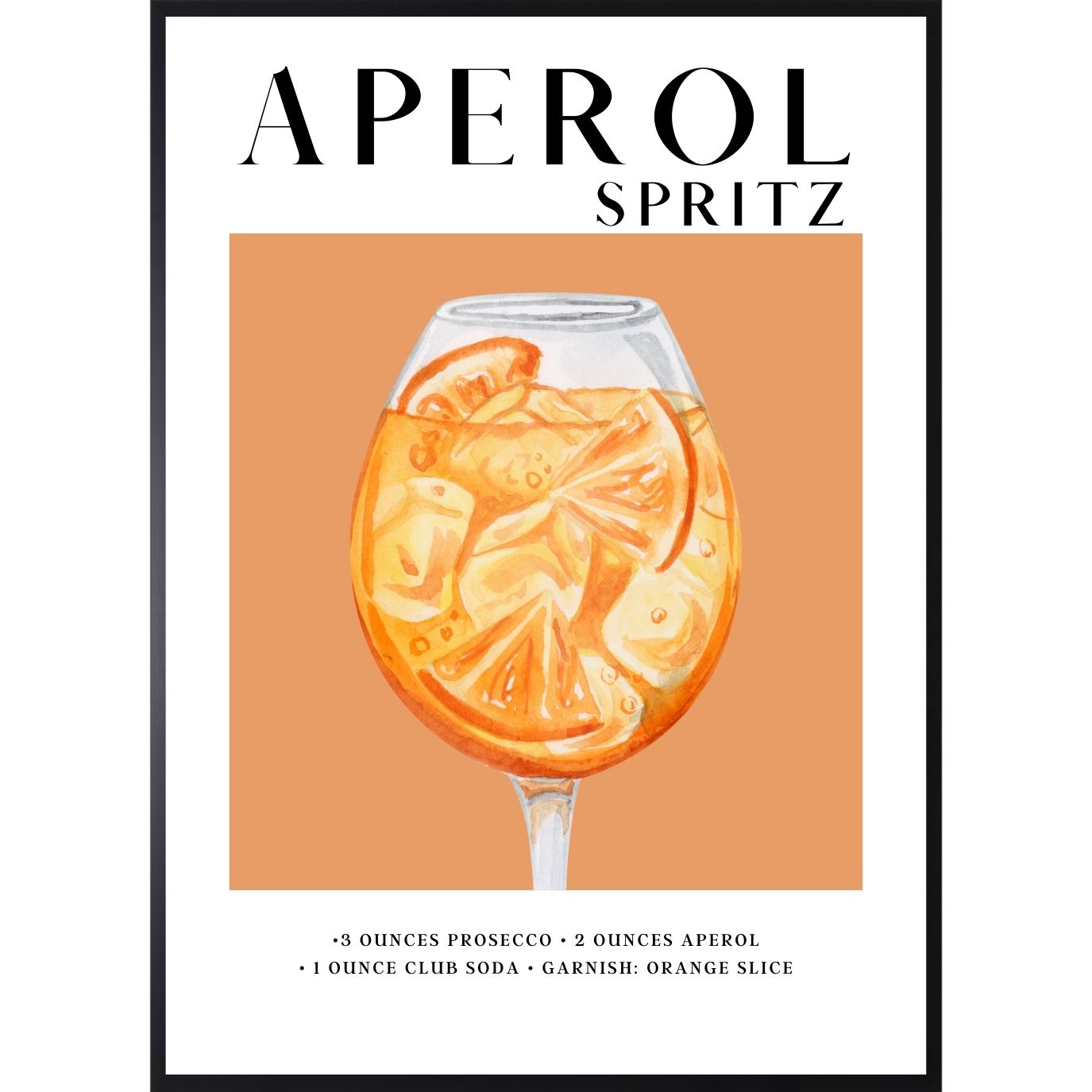 PLAKAT OBRAZ 30x40 PRZEPIS NA APEROL SPRITZ DRINK DRINKI RESTAURACJA BAR