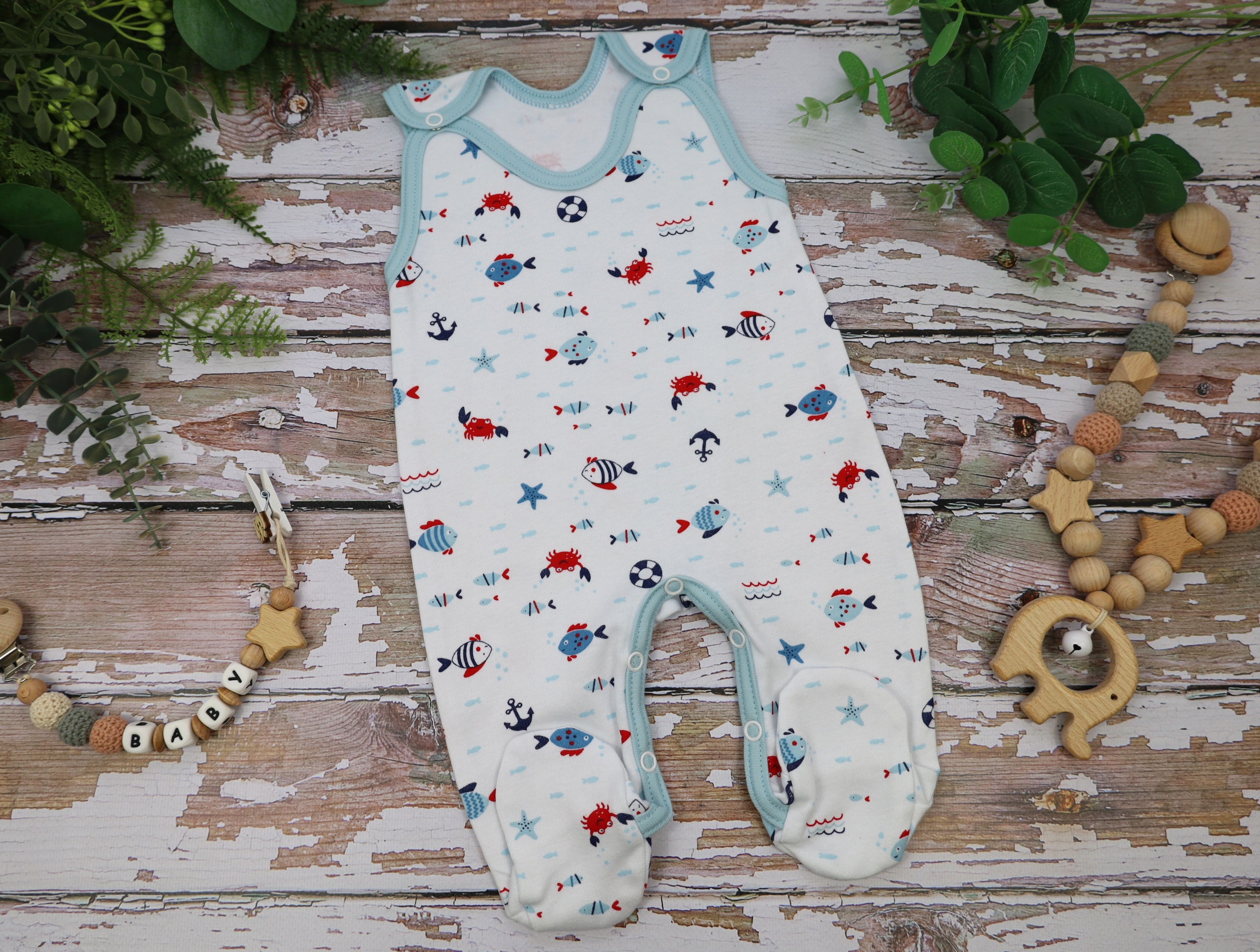 ŚPIOCHY NIEMOWLĘCE ŚPIOSZKI BAWEŁNIANE ROZPINANE r.74 RYBKI /1/ Marka kaia-baby