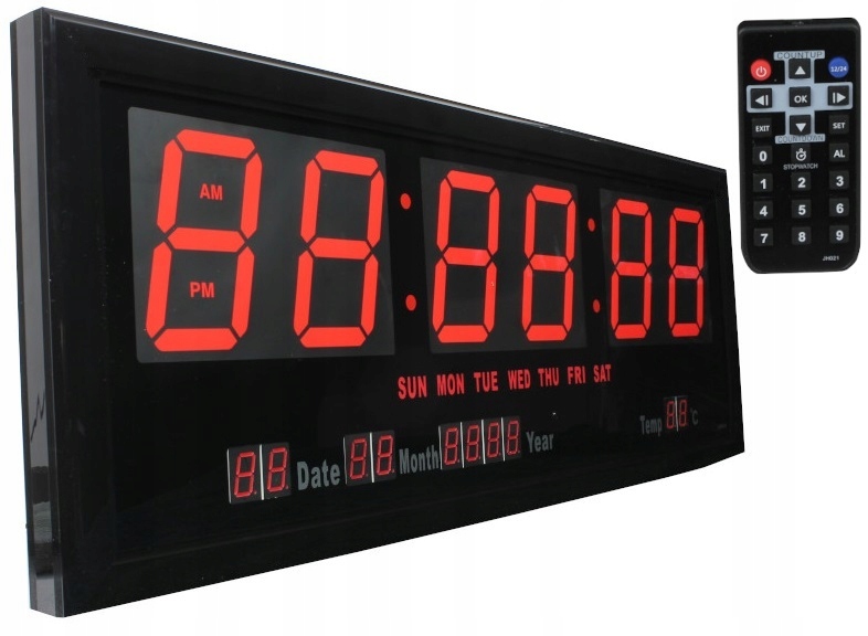 

Duży Zegar Elektroniczny Z Pilotem 68cm Data Temp