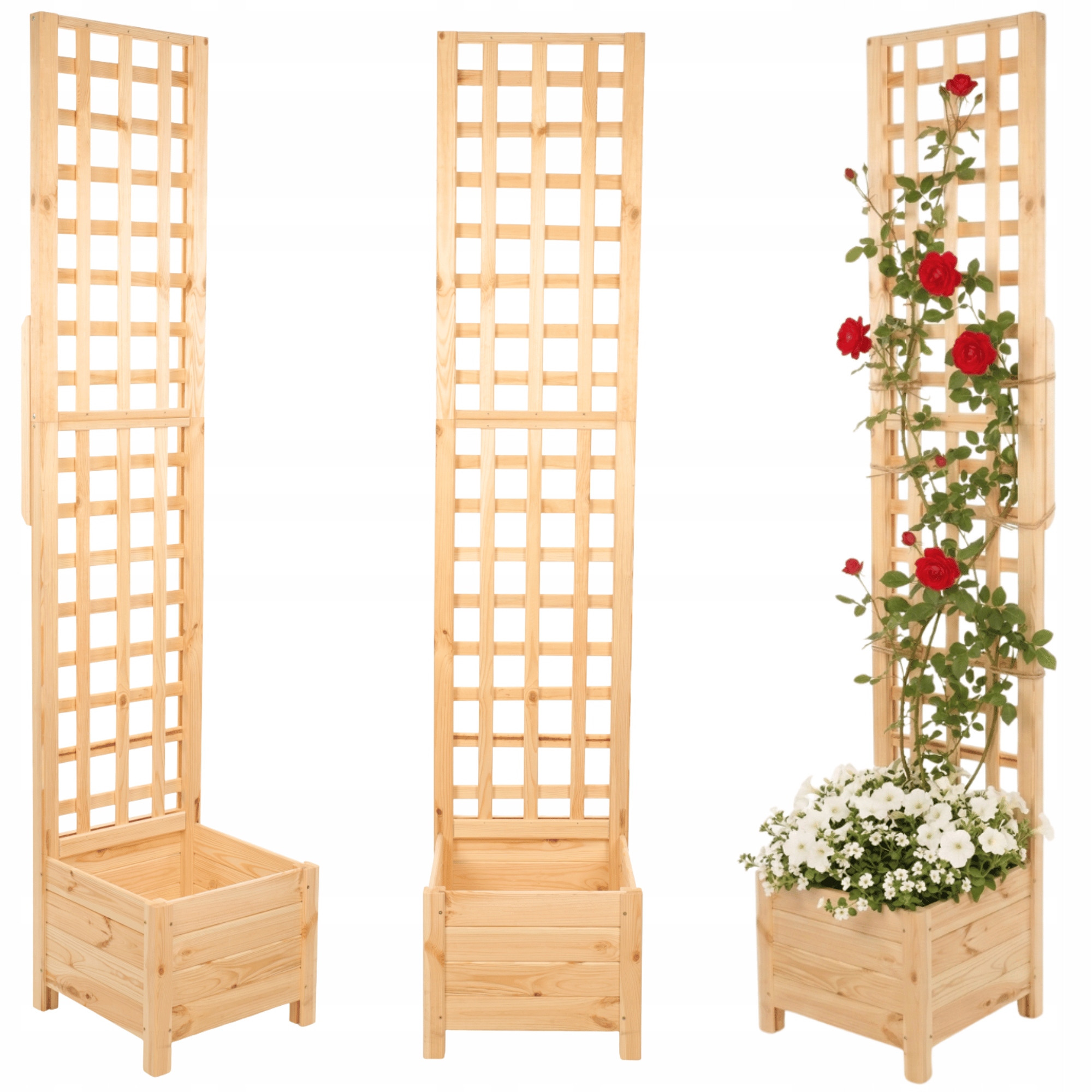 Drevená pergola s vysokým kvetináčom, truhlík na kvety 190x40x40 cm, na nohách