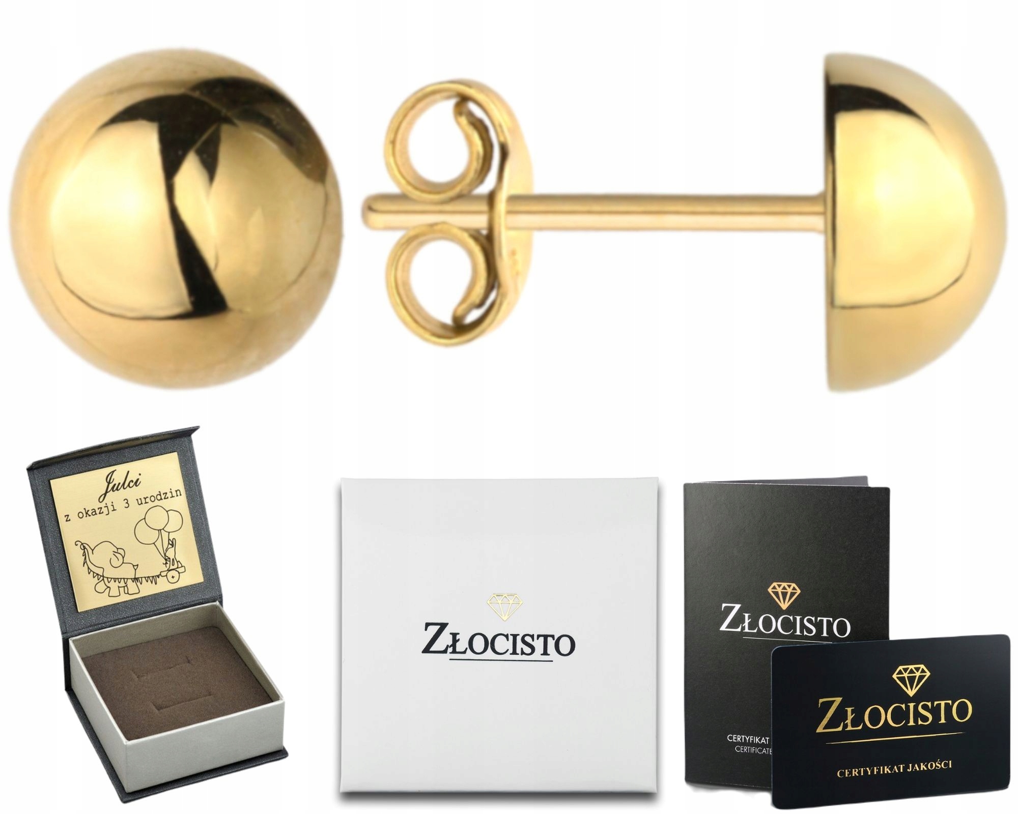 Zlaté Náušnice Půl Kuličky Velké 1 CM Zlato 585