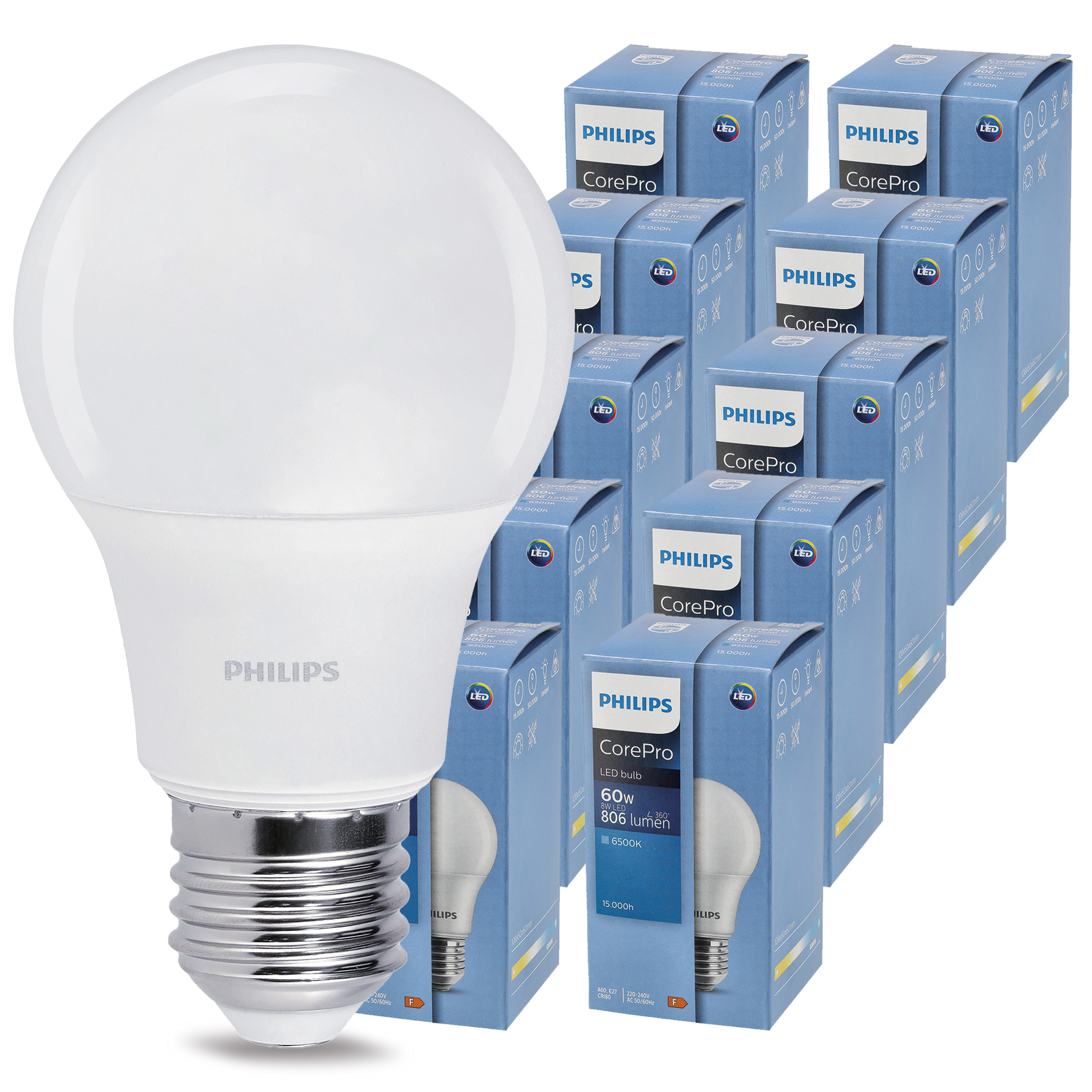 Żarówka Led E27 8W 60W 806lm 6500K Zimna A60 Premium Philips CorePro 10x