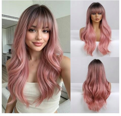 Paruka Esmee Dlouhá vlnitá hříva růžová ombre 60 cm LC1045-3