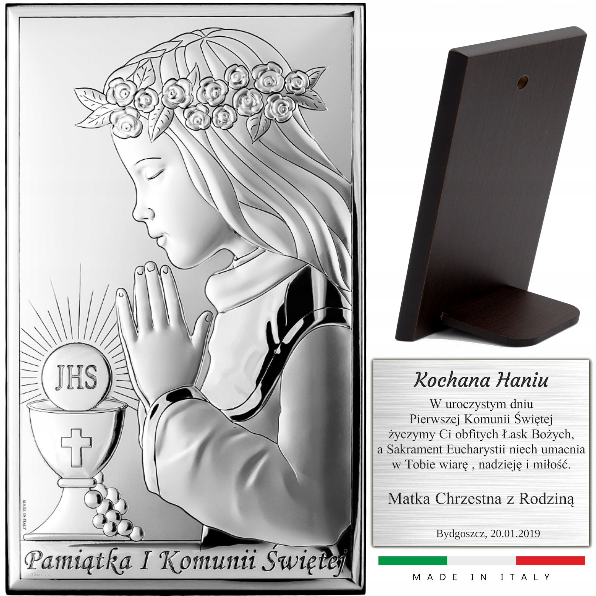 

Srebrny Obrazek Pamiątka Komunii Świętej Grawer