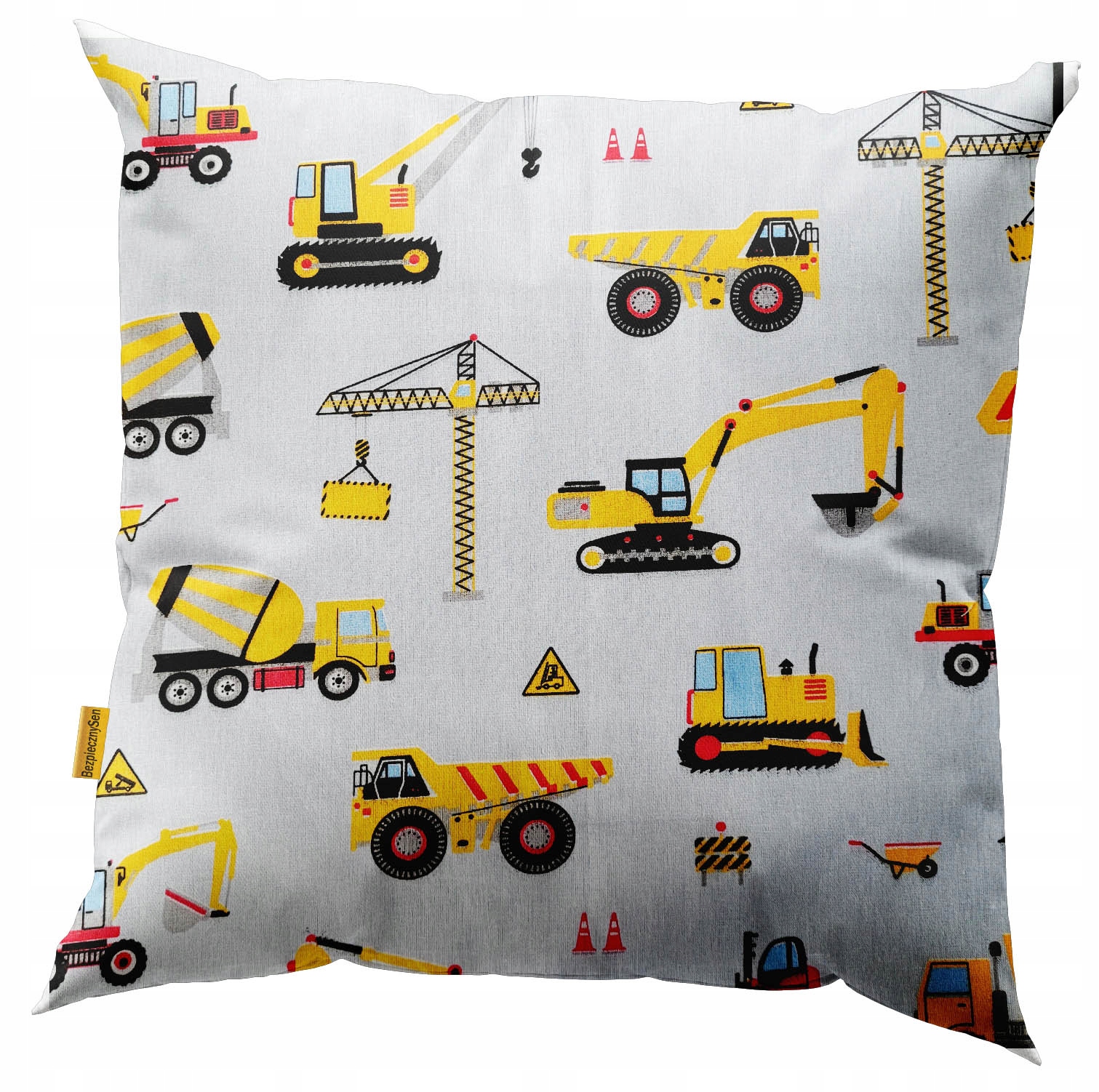 Poszewka na poduszkę jasiek 40x40 cm . Maszyny budowlane, dżwig spychacz.