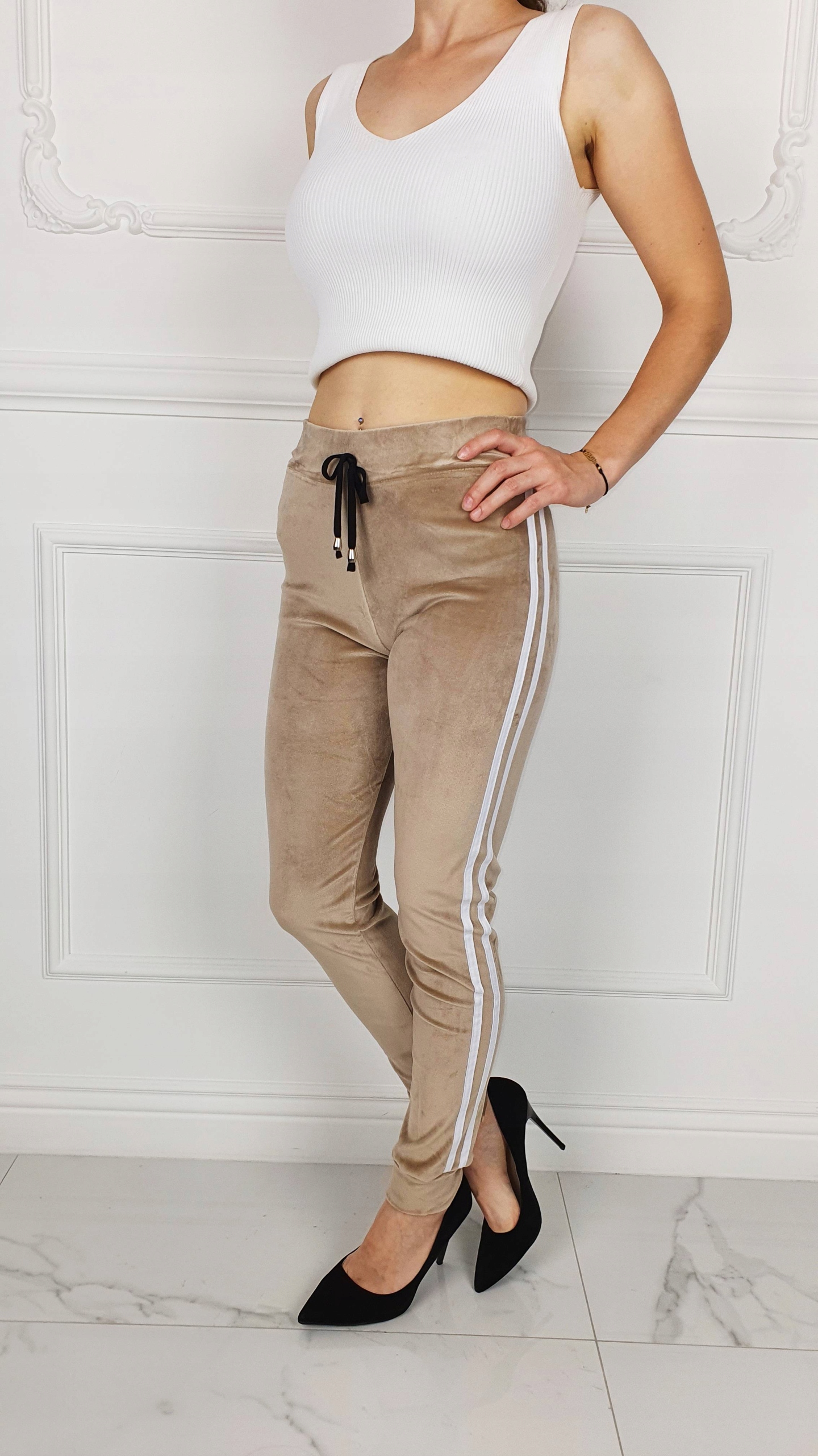 DAMSKIE SPODNIE DRESOWE DOPASOWANE -LAMPASY Kolory Rozmiar L/XL