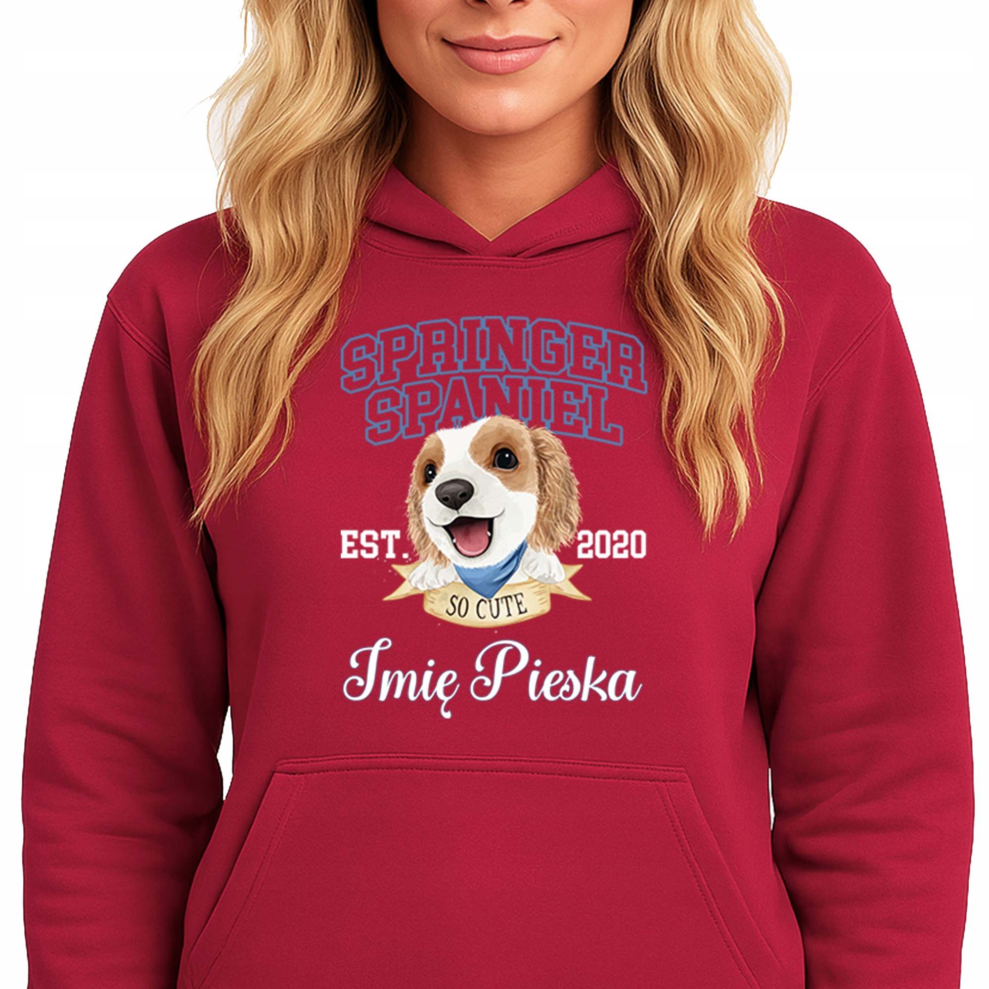 Mikina Červená Hoodie S Kapucí Springer Spaniel *Jméno psa* M