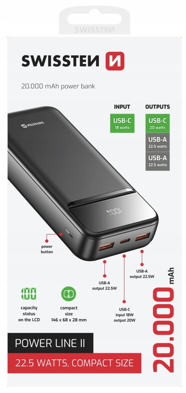Swissten 20000 mAh Power Line II černá