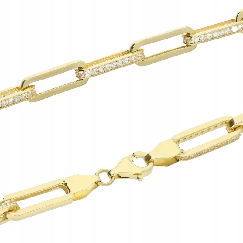 Zlatý náhrdelník ryzosti 585 s bílými zirkony, velká klasická Ankrová vazba