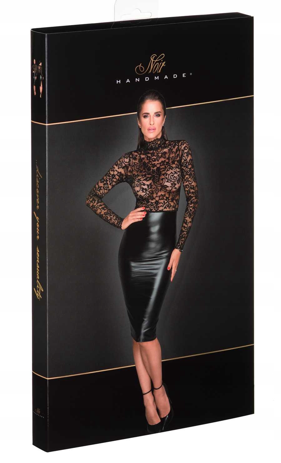 CZARNA SUKIENKA MIDI POWER WETLOOK NOIR HANDMADE SALLY ROZMIAR XXL Kolor czarny