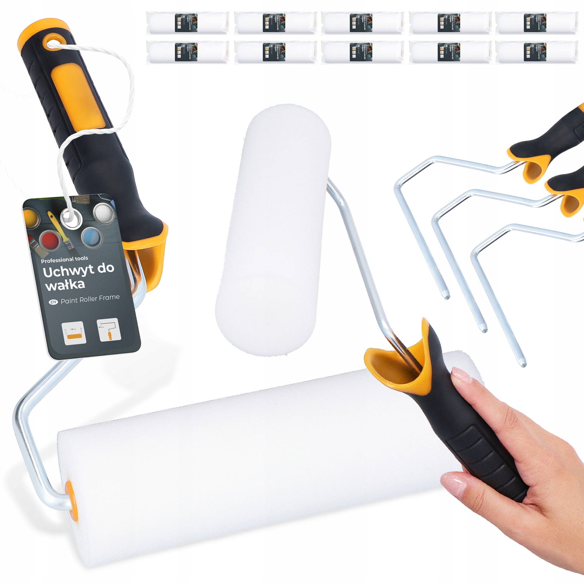 10x Malířský Váleček Pěnový Houbový 18 cm Malování Stěn Stropů 3x Držák