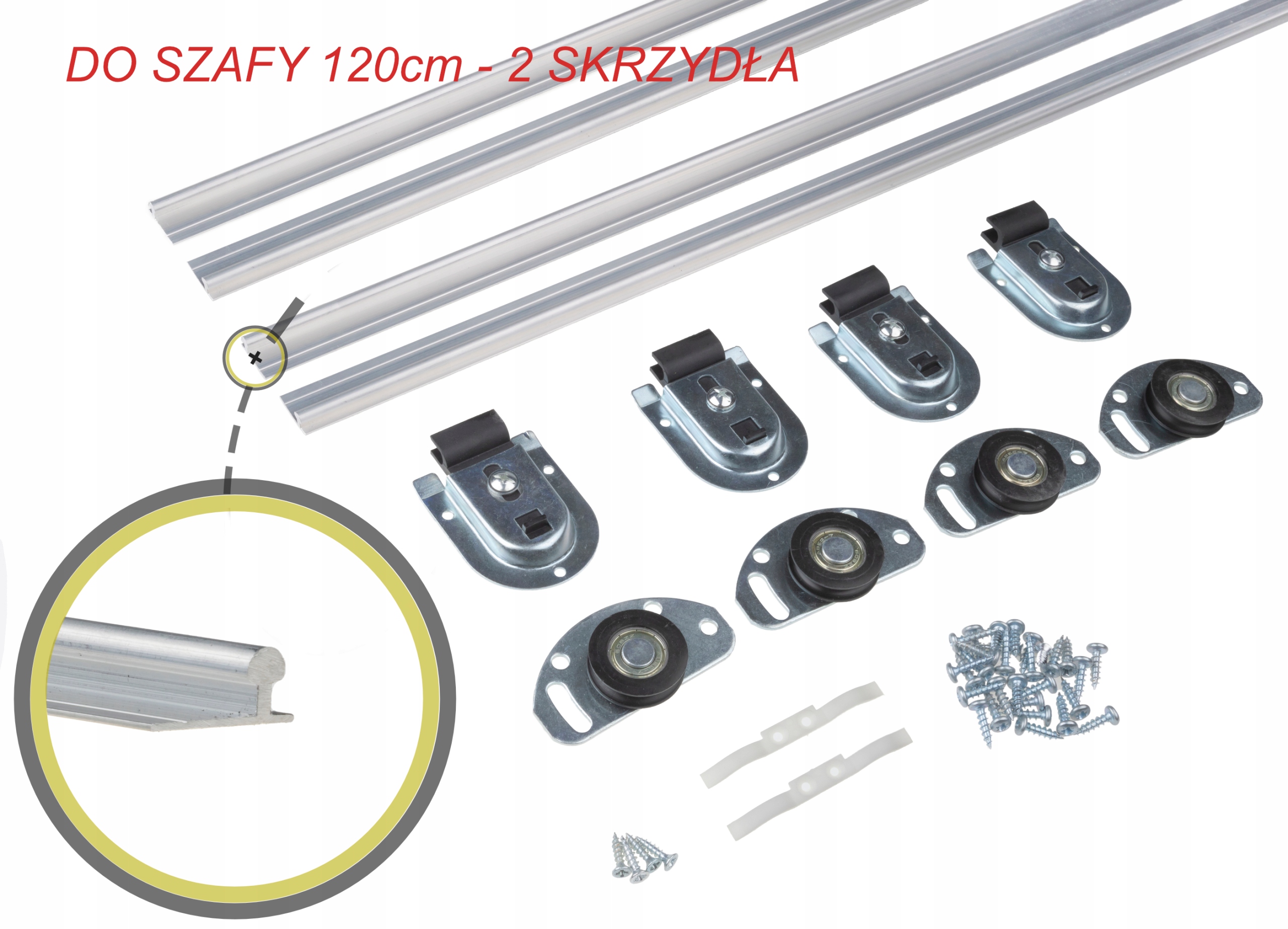 zestaw kółek i prowadnic do szaf przesuwnych 120cm system przesuwny do szaf