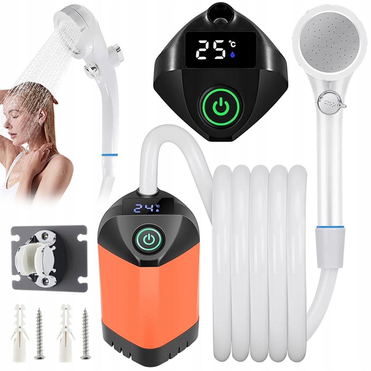 Vodotěsná sprchová pumpa IPX7 se 3 režimy sprchování, oranžová