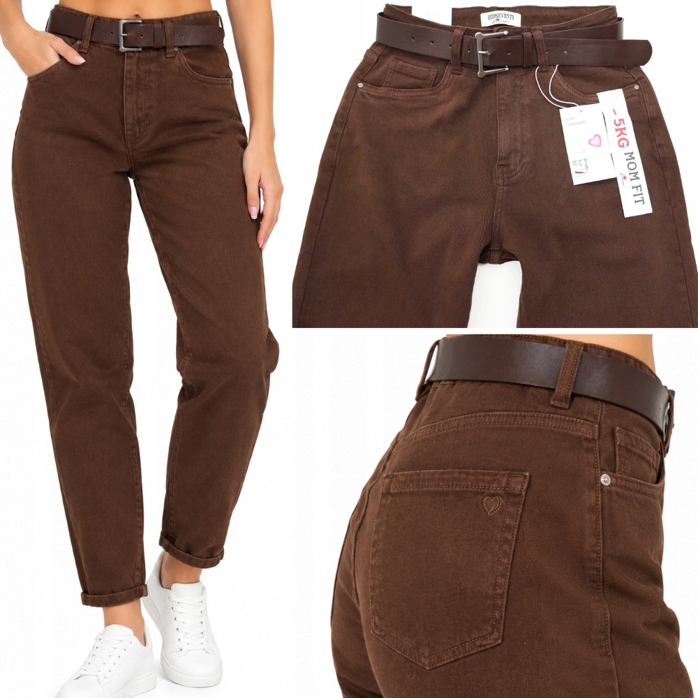 Jeansy Mom Fit love Serce Modne Wysoki stan Czekoladowe brązowe -5kg 42 XL