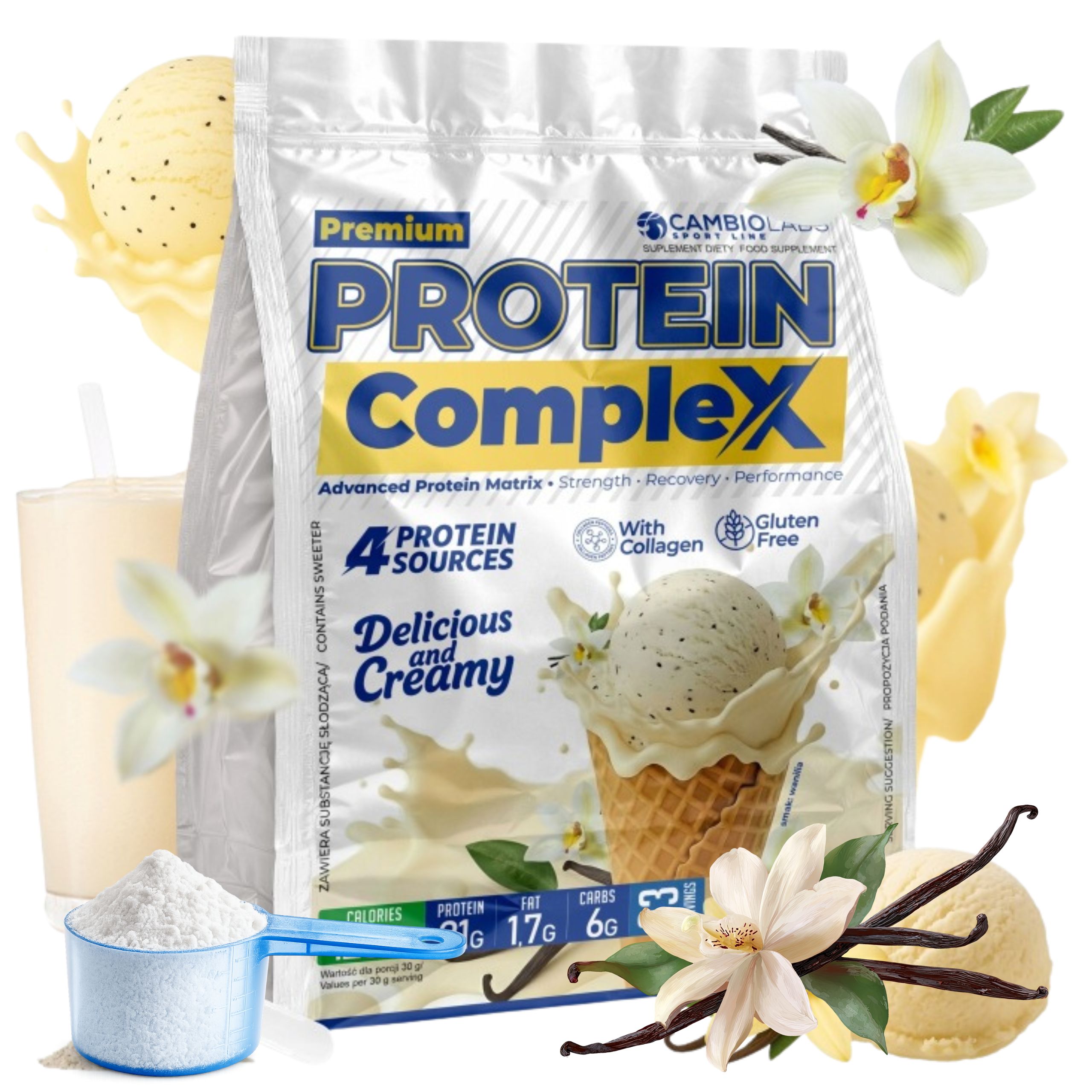 Syrovátkový Protein s kolagenem Albumin Protein Vanilková zmrzlina 1 kg