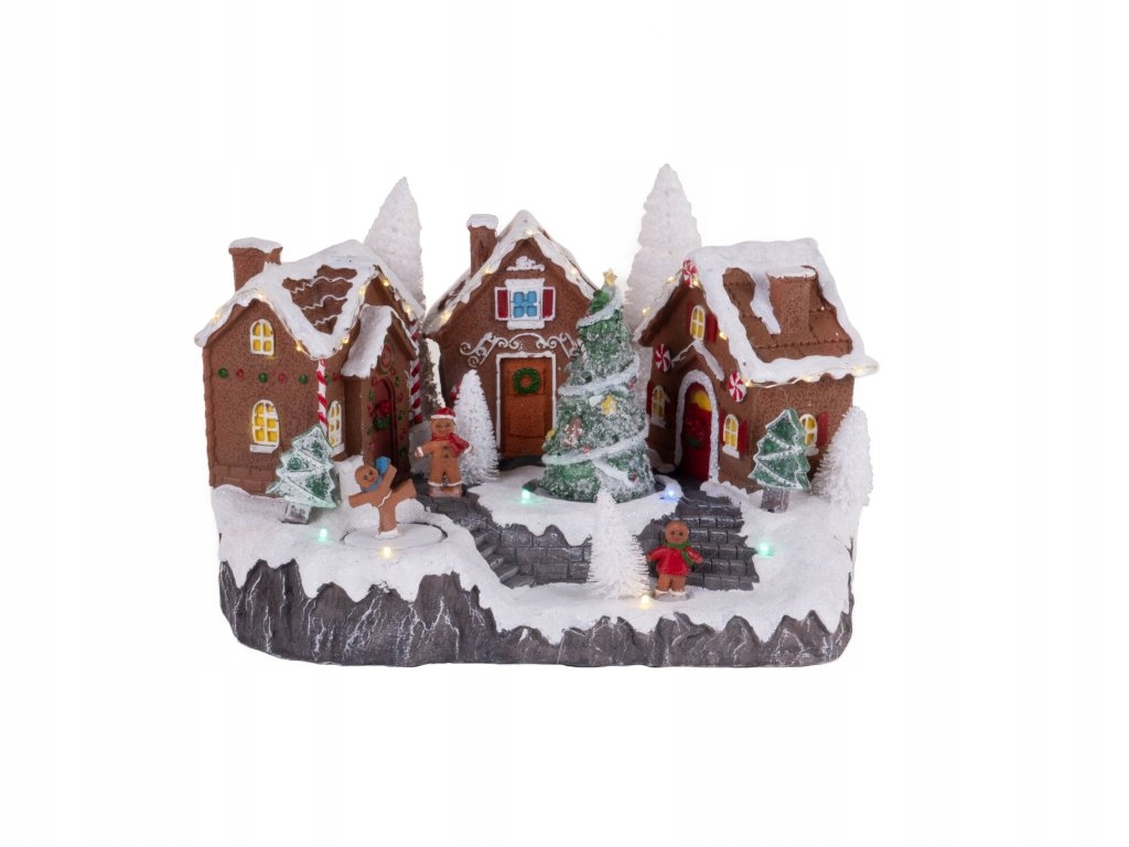 Pohyblivá vianočná scéna, perníkové chalúpky, 31 x 23 cm