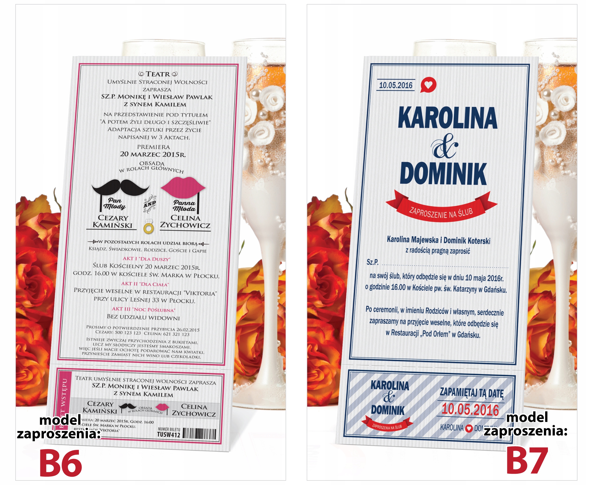 ZAPROSZENIE ŚLUB ZAPROSZENIA - BILETY ślubne 10szt Marka inny