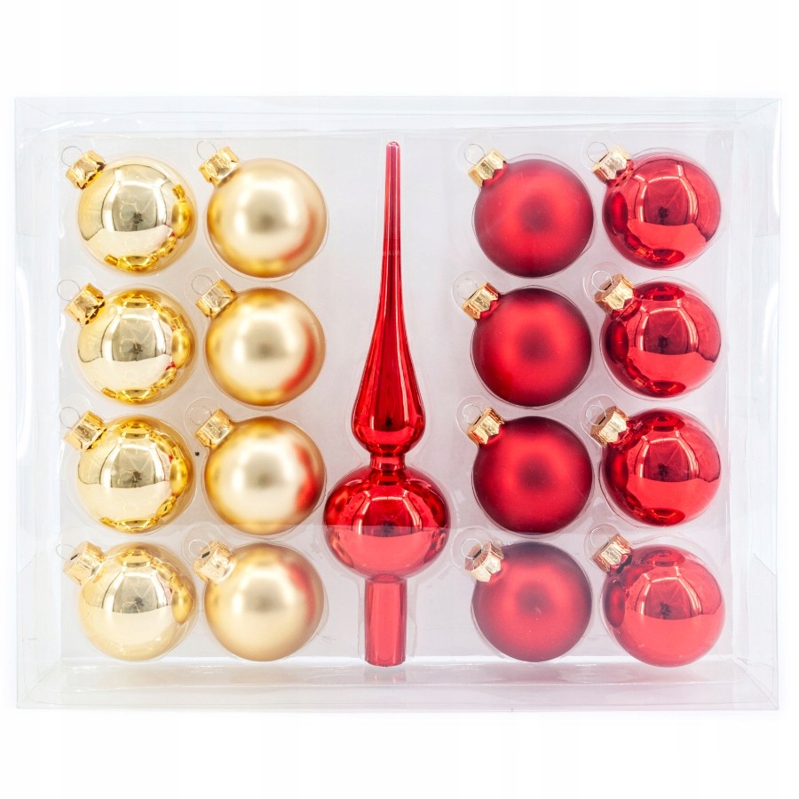 

Zestaw bombki na choinkę 16szt szpic złoty czerwon