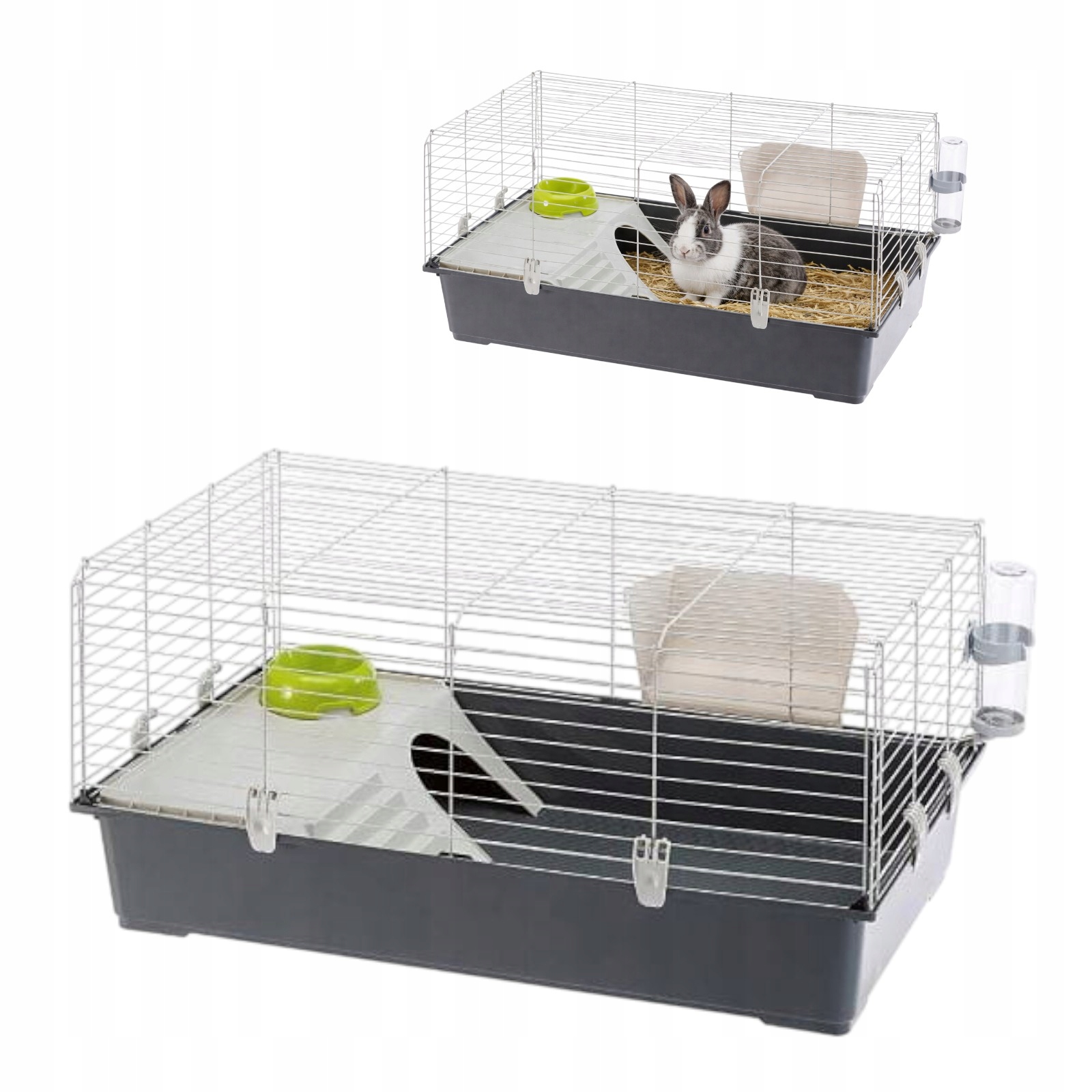 Ciemno szara klatka dla królika Ferplast duża z wysoką kuwetą (16,5 cm)