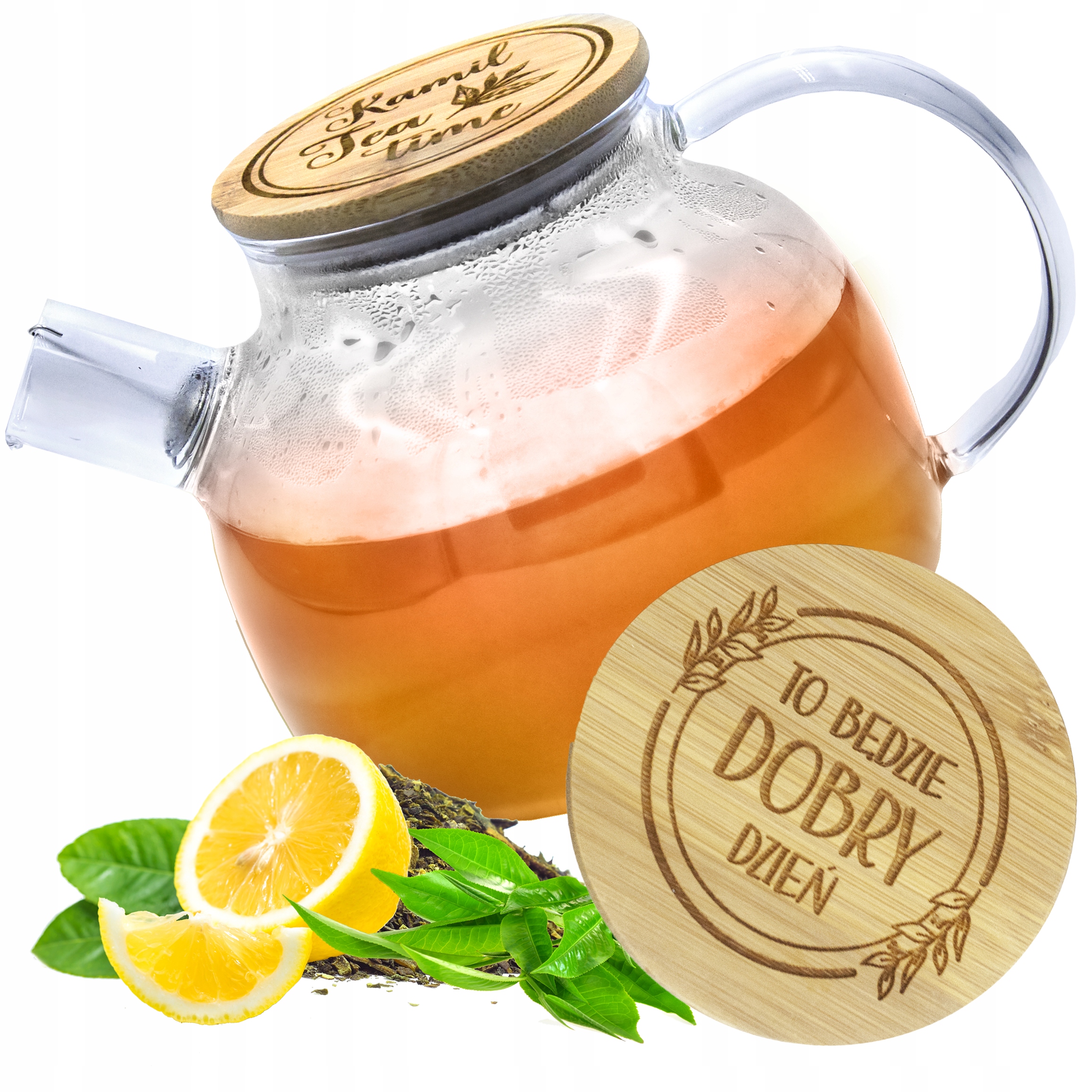 Dzbanek SZKLANY sitko do herbaty ziół TWÓJ GRAWER