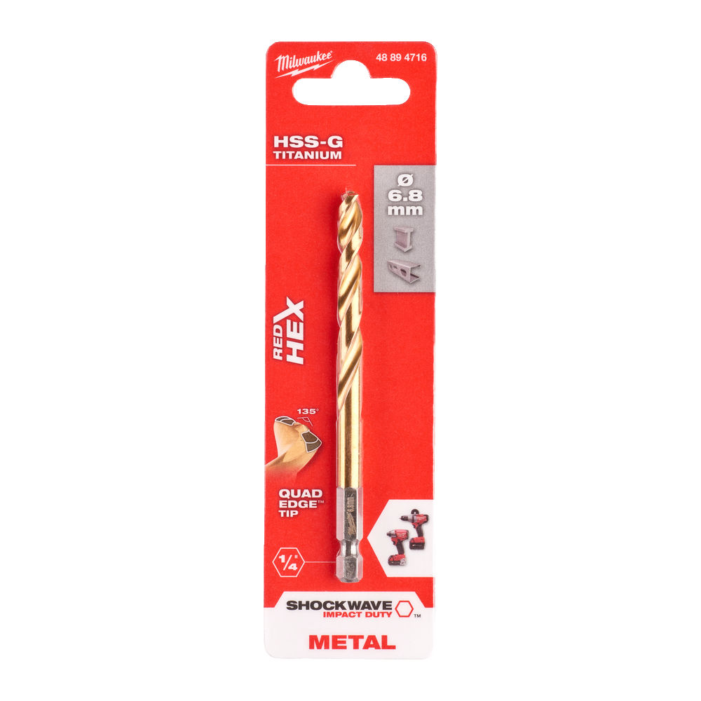 

Milwaukee Wiertło Do Metalu Hss-g TiN Red Hex 6,8