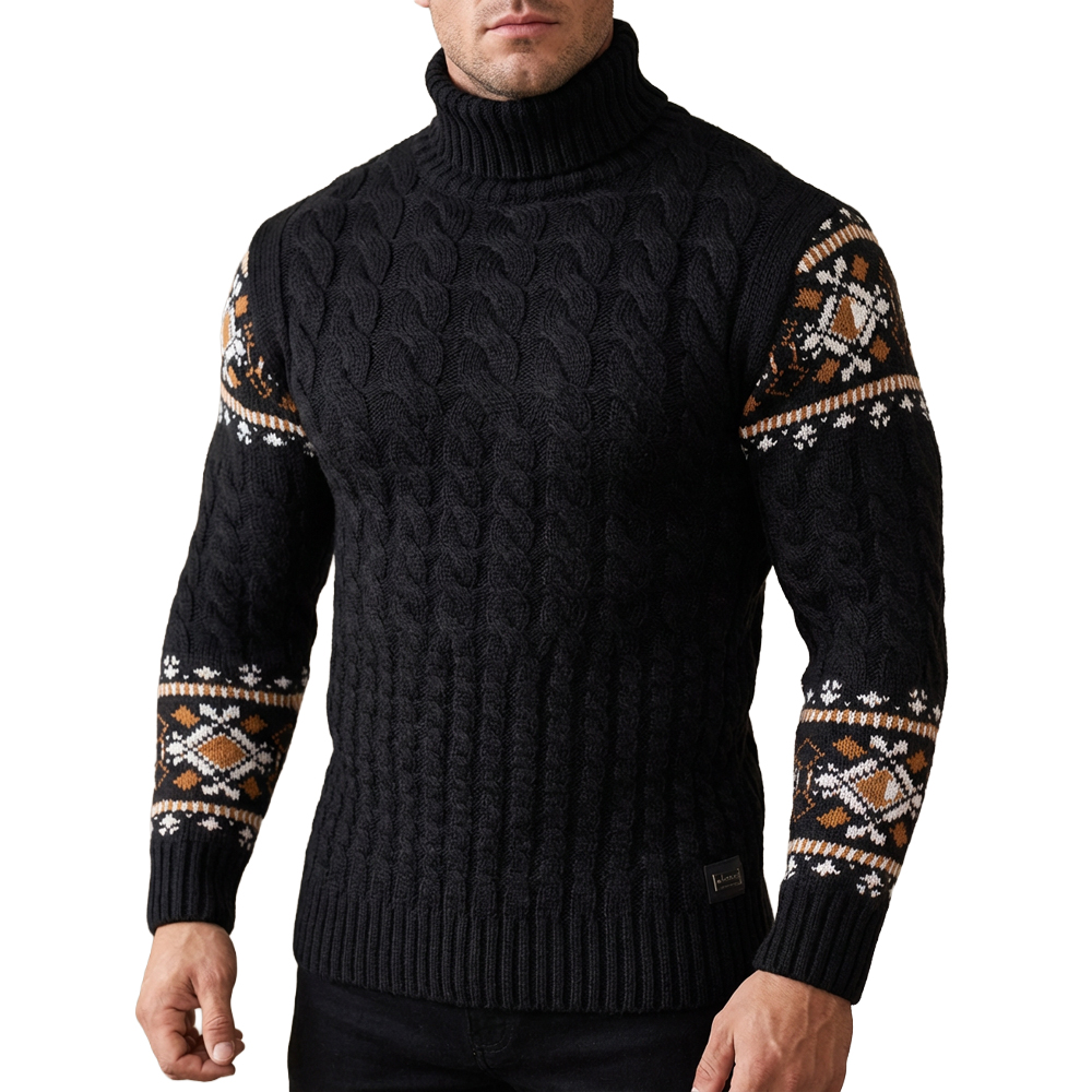 Svetr s norským vzorem Rolák Pánský Stojáček Slim Fit s vlnou