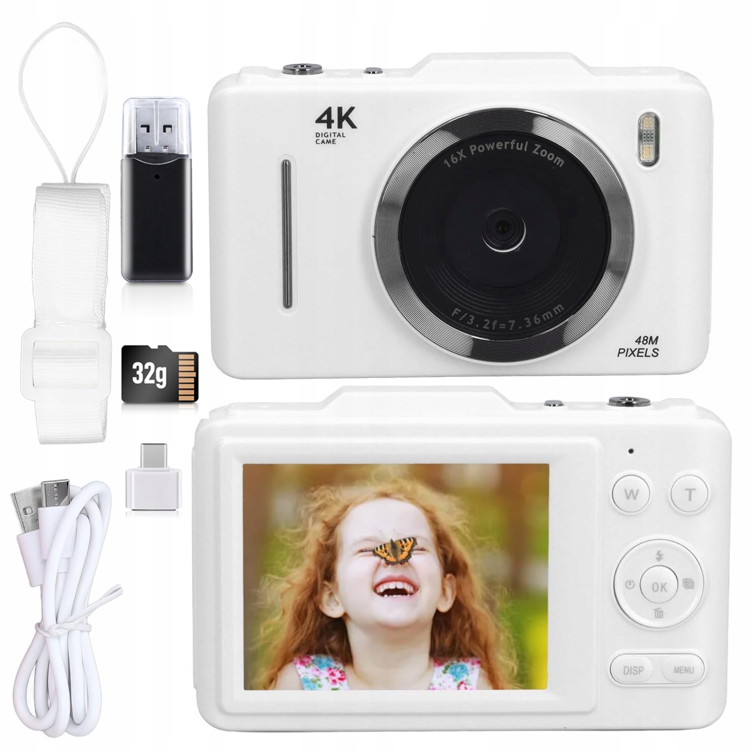 Kompaktní digitální fotoaparát s 32GB 48MP kartou Fotoaparát s 16x digitálním zoomem