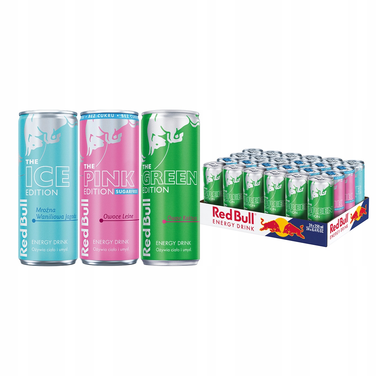 Red Bull Napój energetyczny mix smaków Ice, Pink, Green 24x250ml Zestaw