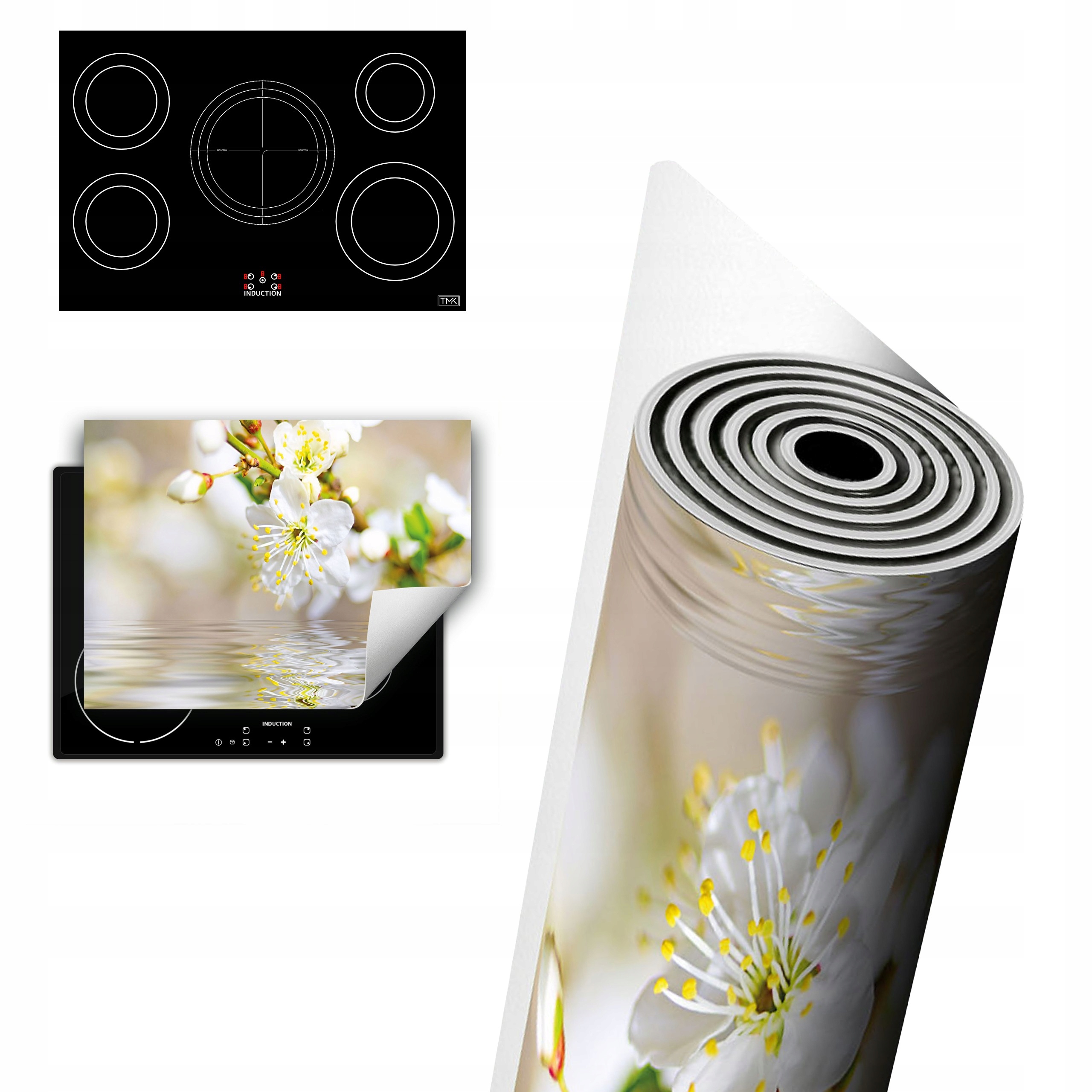 Vinylová Ochranná Deska Na Indukci 80x52 bílé květy