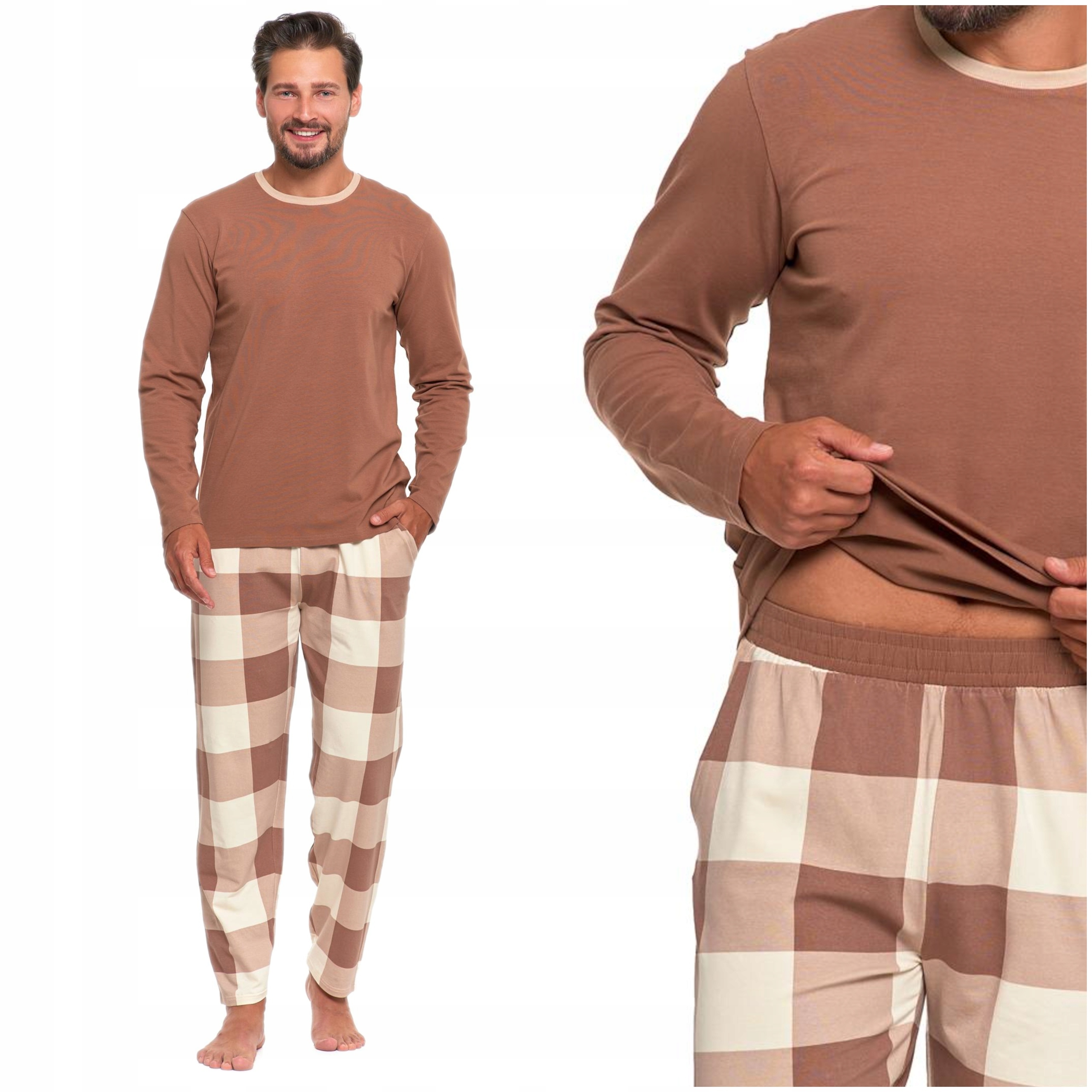Pánské Pyžamo S Dlouhými Kostkovanými Kalhotami Dárek K Vánocům Plus Velikost Moraj 4XL