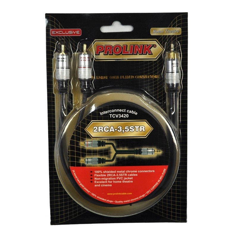 KABEL PRZEWÓD mini JACK 3.5 - 2 RCA STEREO PROLINK EXCLUSIVE TCV 3420 1.2m Marka Pro-Link
