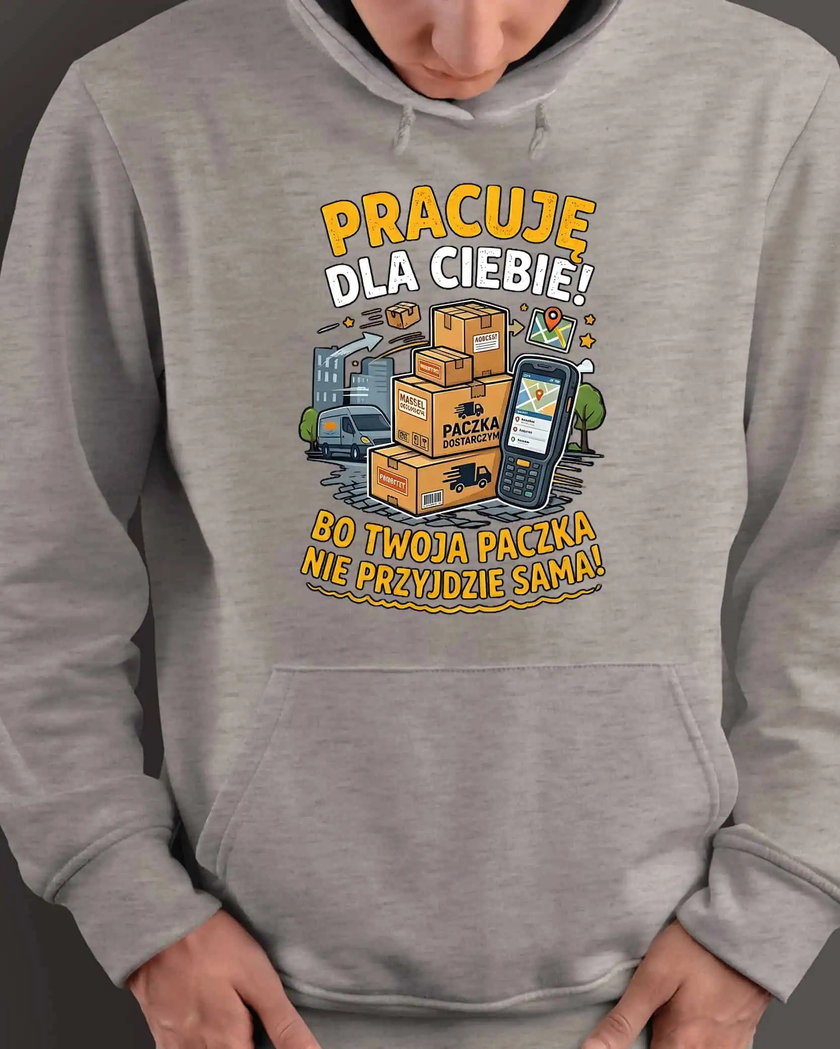 Mikina s kapucí pro kurýra Vždy včas Šedá XXL