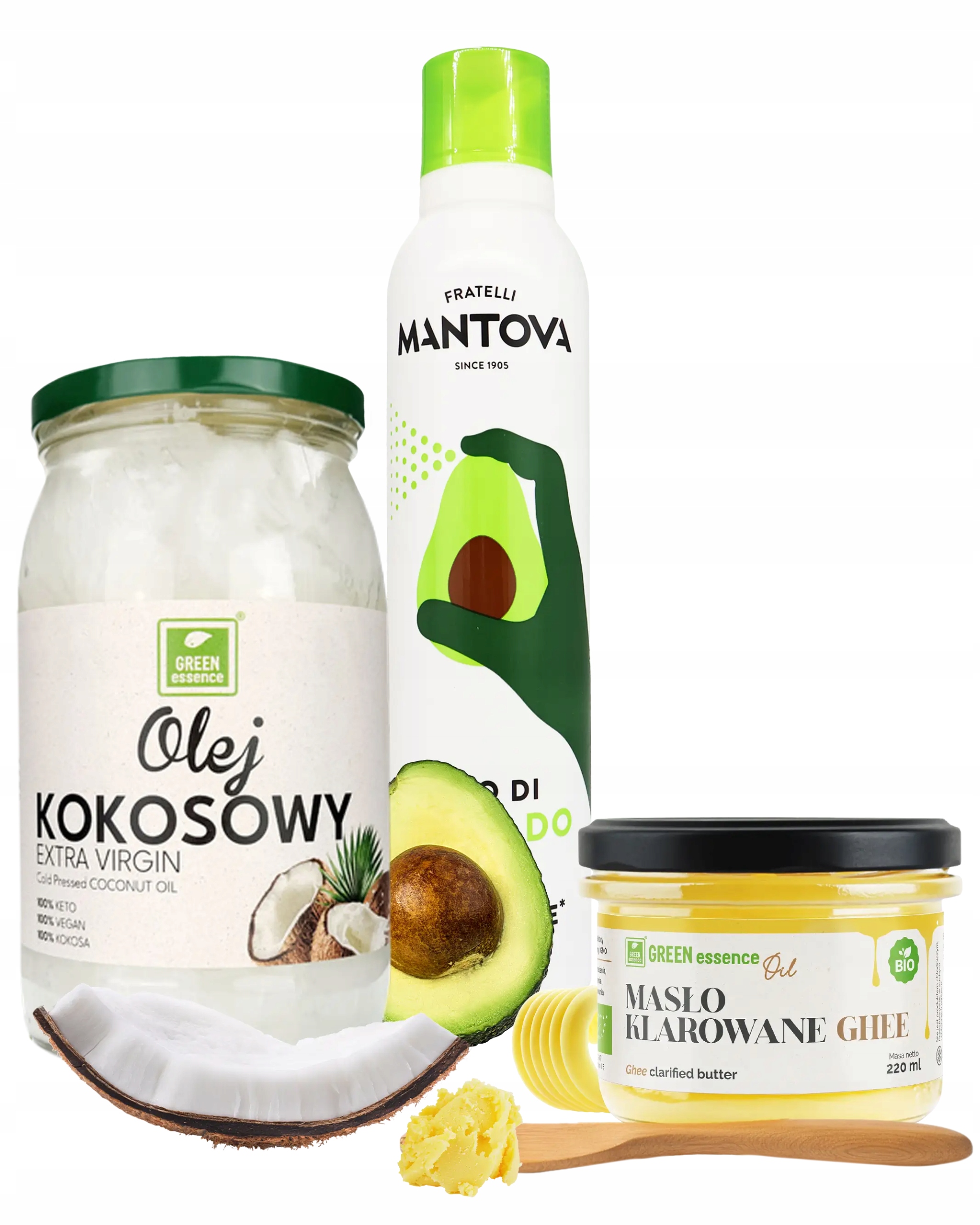 Set Keto MIX kokosový olej máslo ghee avokádo sprej na smažení s nízkým obsahem karb