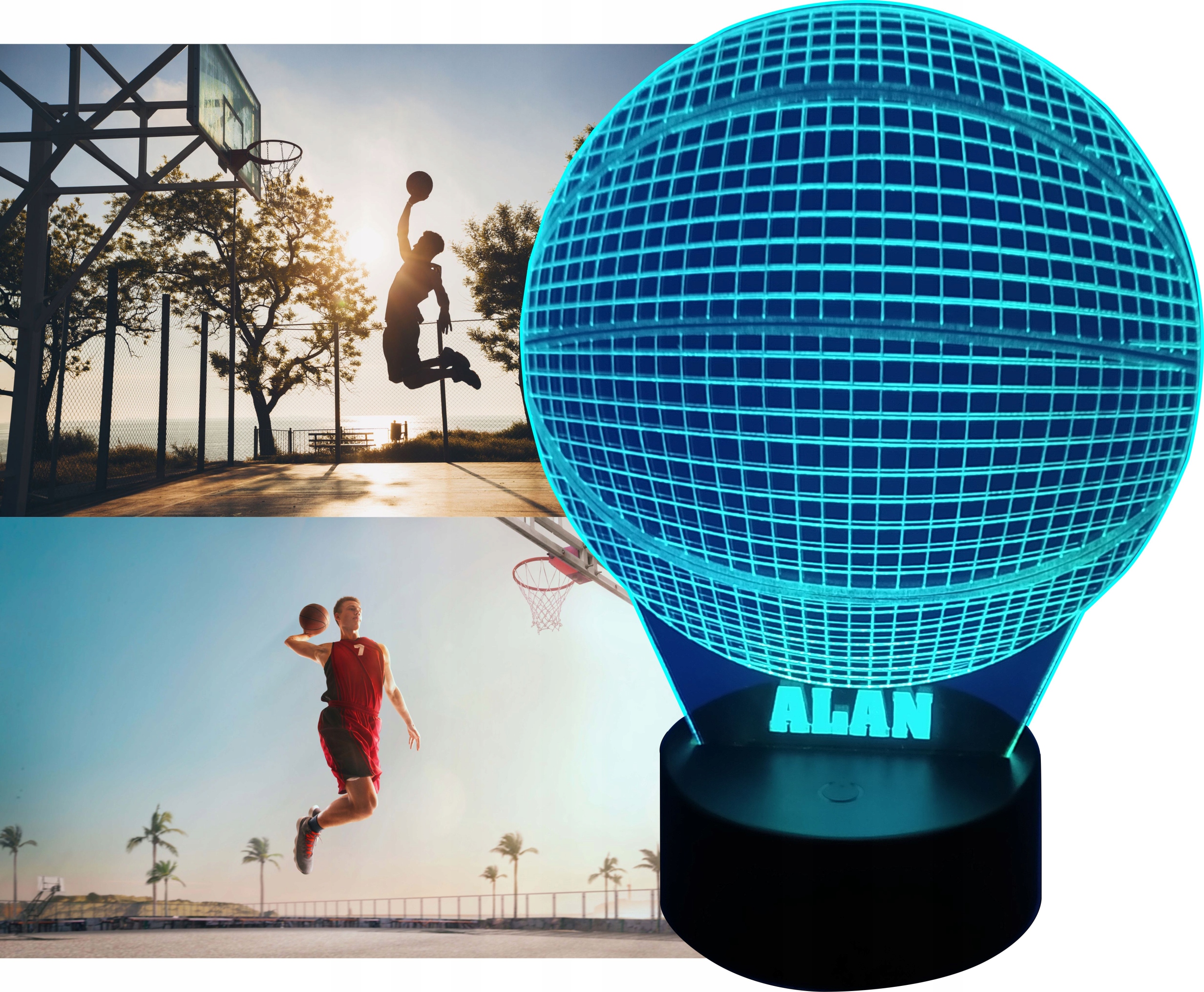 LAMPKA Z IMIENIEM 3D LED PIŁKA DO KOSZYKÓWKI Zasilanie bateryjne sieciowe