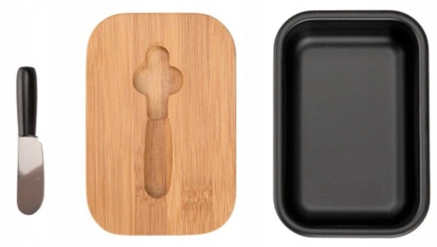 MASELNICZKA POJEMNIK NA MASŁO Z NOŻEM MASELNICA METALOWA CZARNA Z POKRYWKĄ Kolor czarny